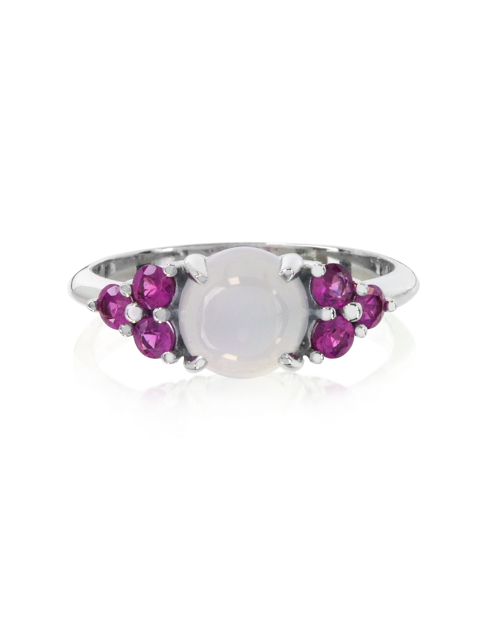 

Chalcedony and Fuchsia Sapphires 18K White Gold Ring, Light blue