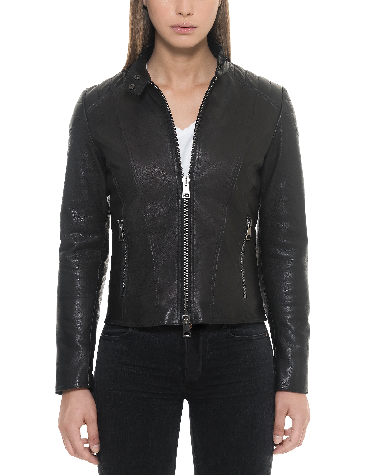 

Black Padded Leather Women's Zippered Jacket