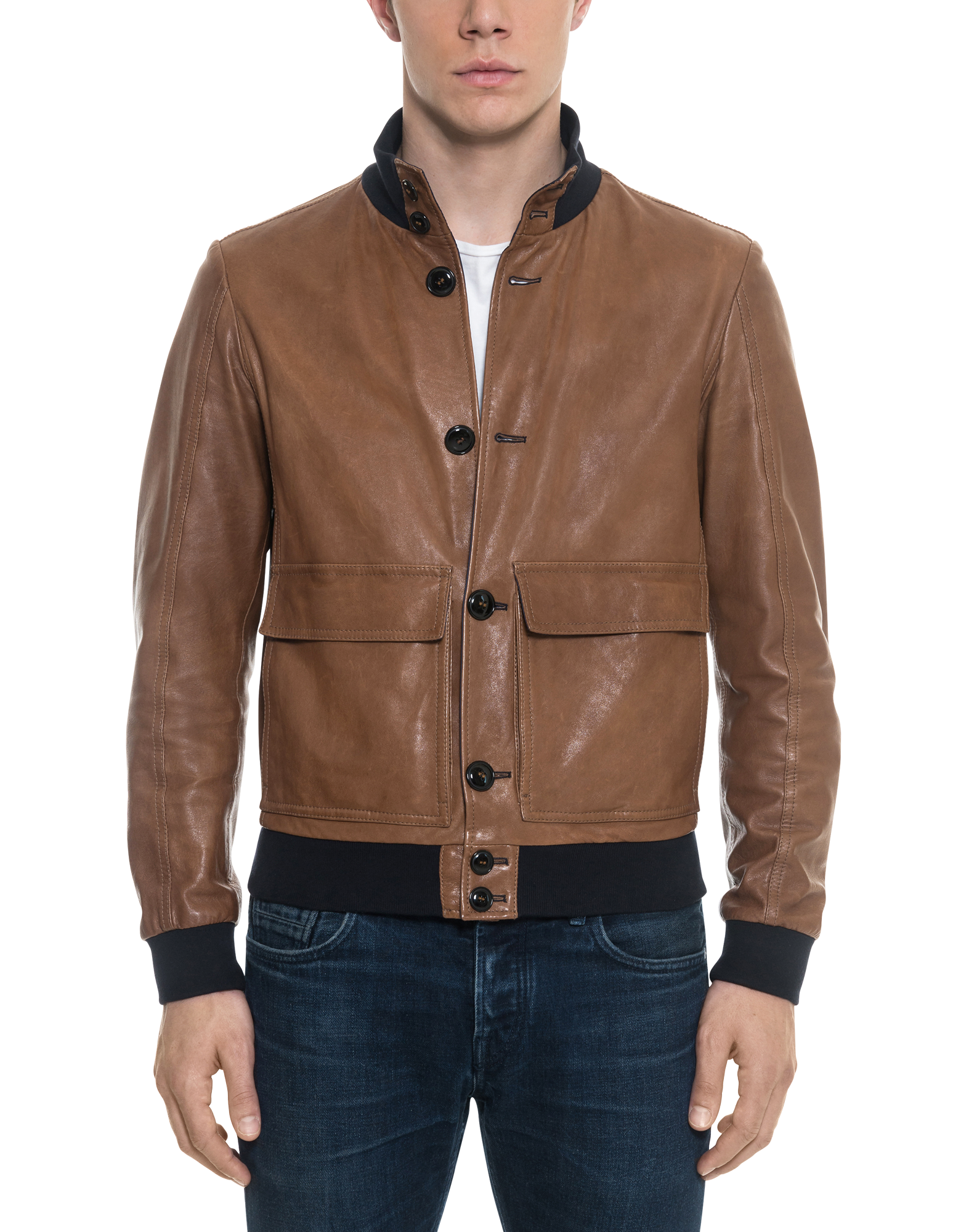 

Brown Leather Men's Bomber Jacket