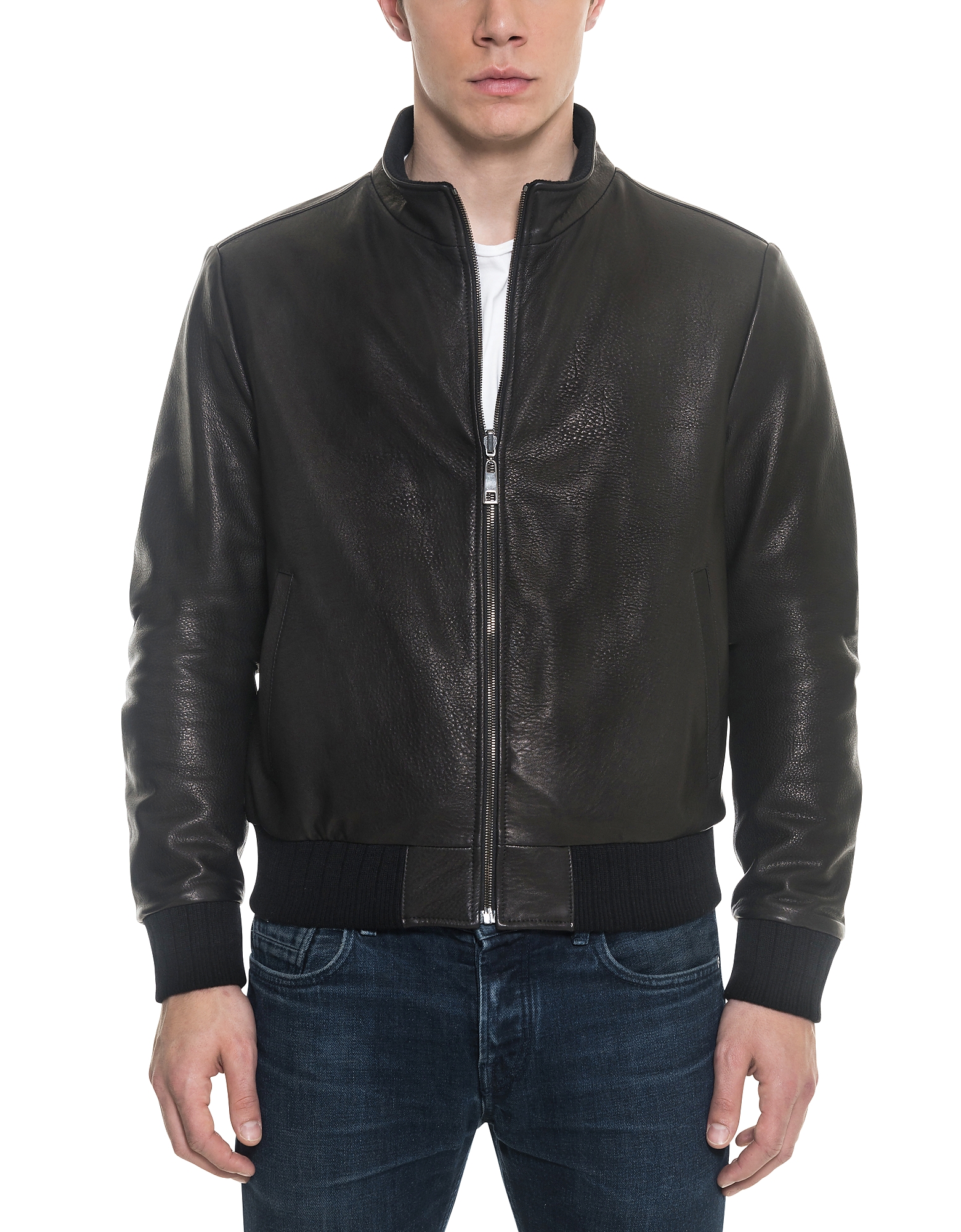 

Black Leather and Nylon Men's Reversible Jacket