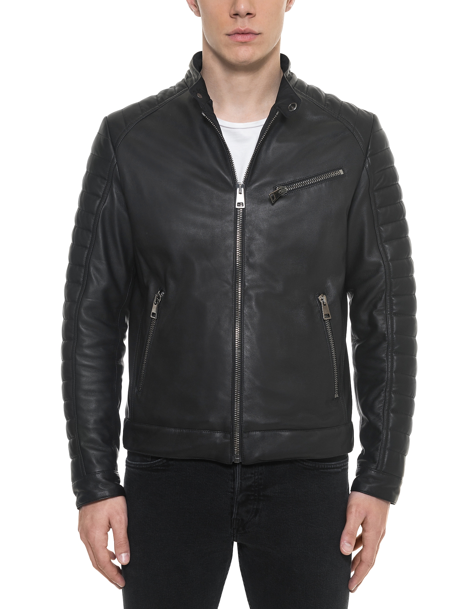 

Black Padded Leather Men's Biker Jacket