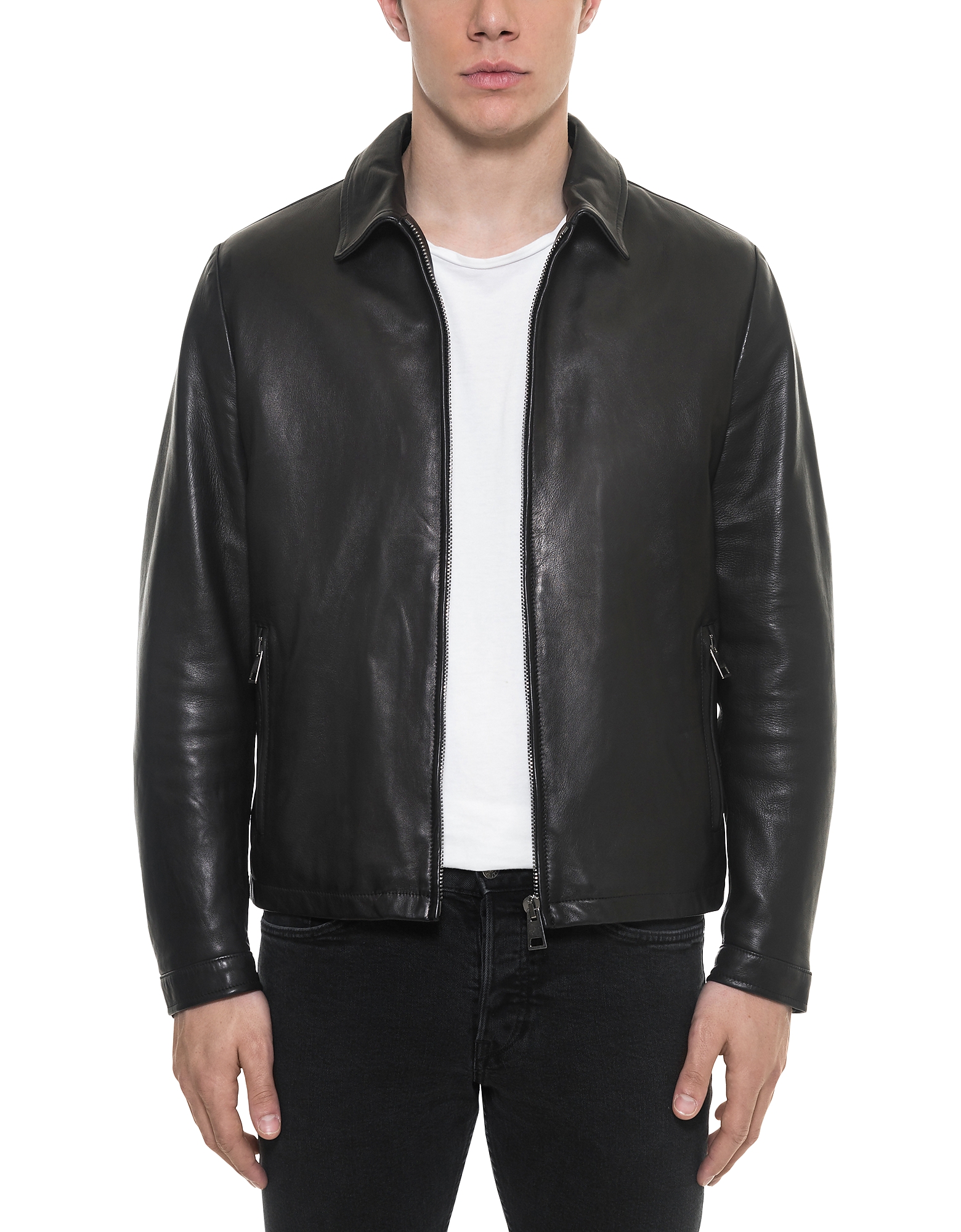 

Black Padded Leather Men's Zippered Jacket