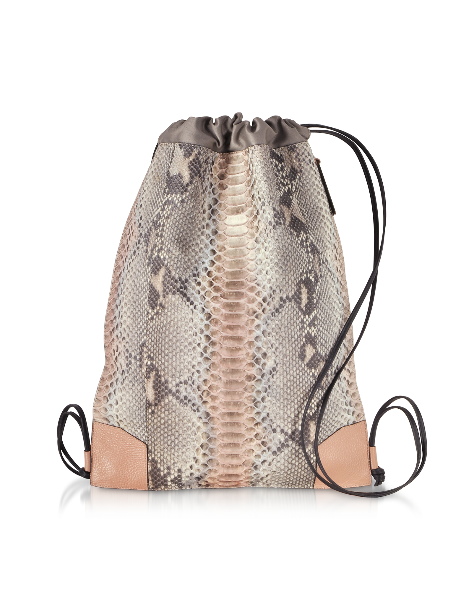 

Pearl Gray and Pale Pink Python Leather Backpack