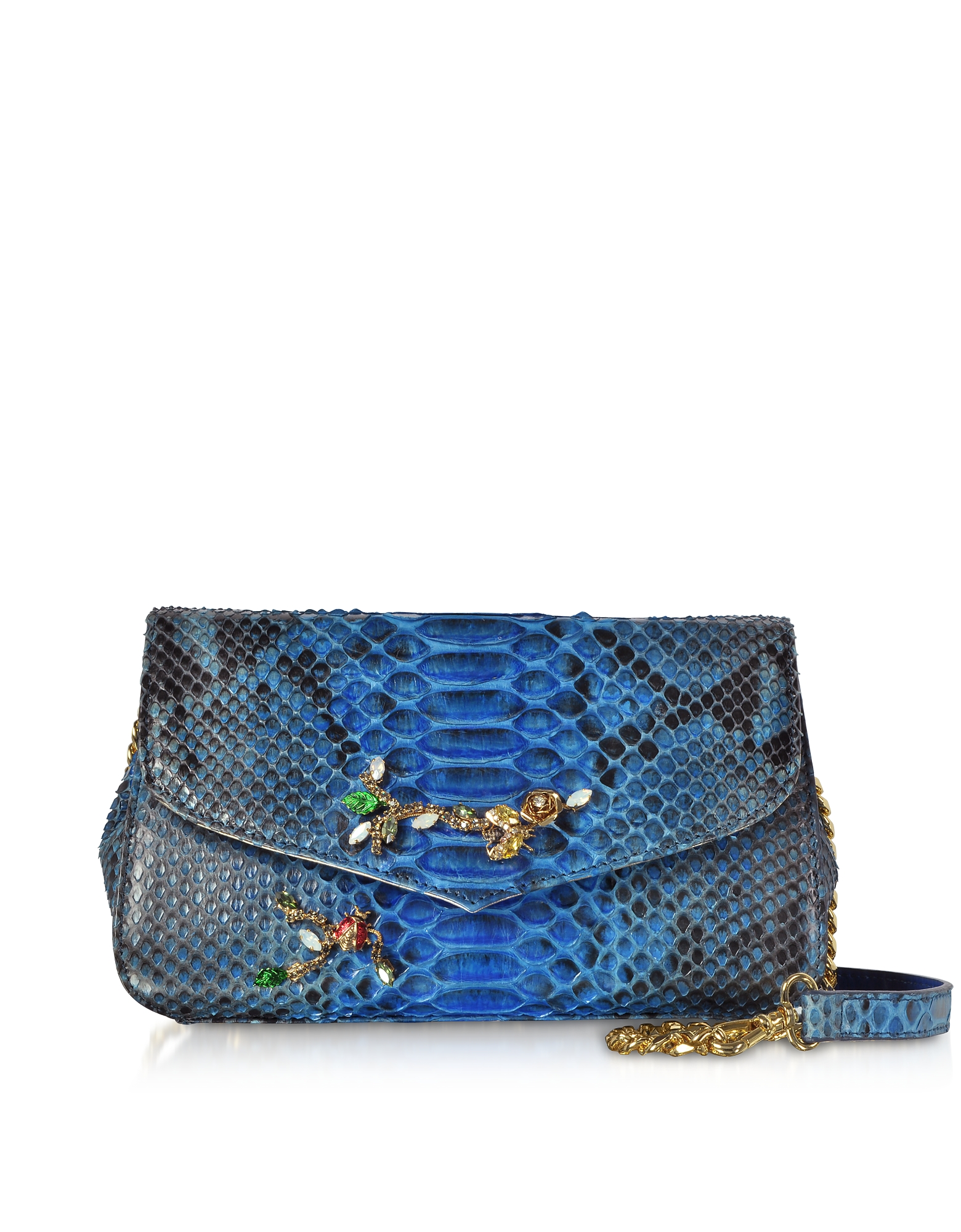 

Deep Blue Python leather Small Shoulder Bag w/Crystals