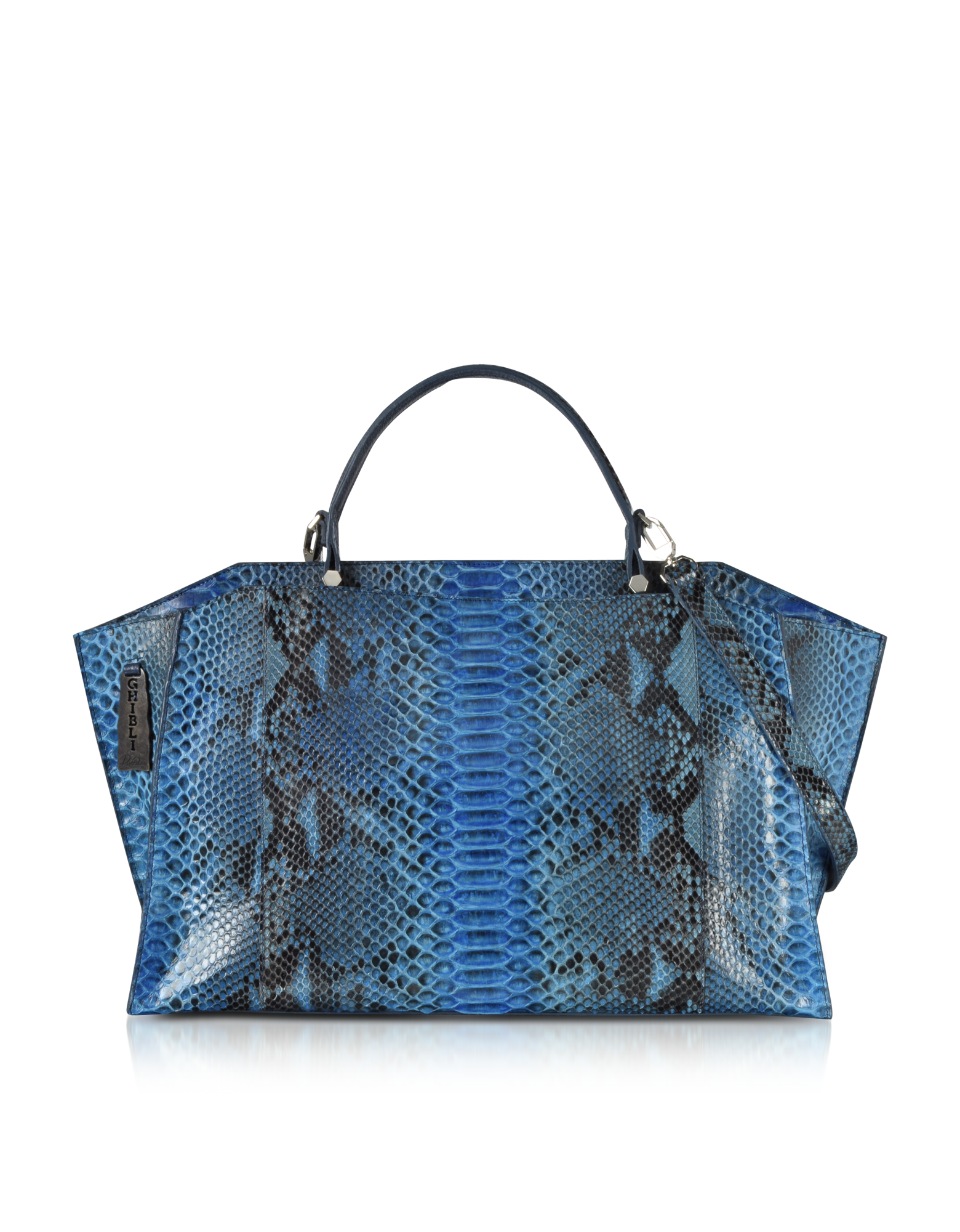 

Deep Blue Python Leather Large Satchel Bag