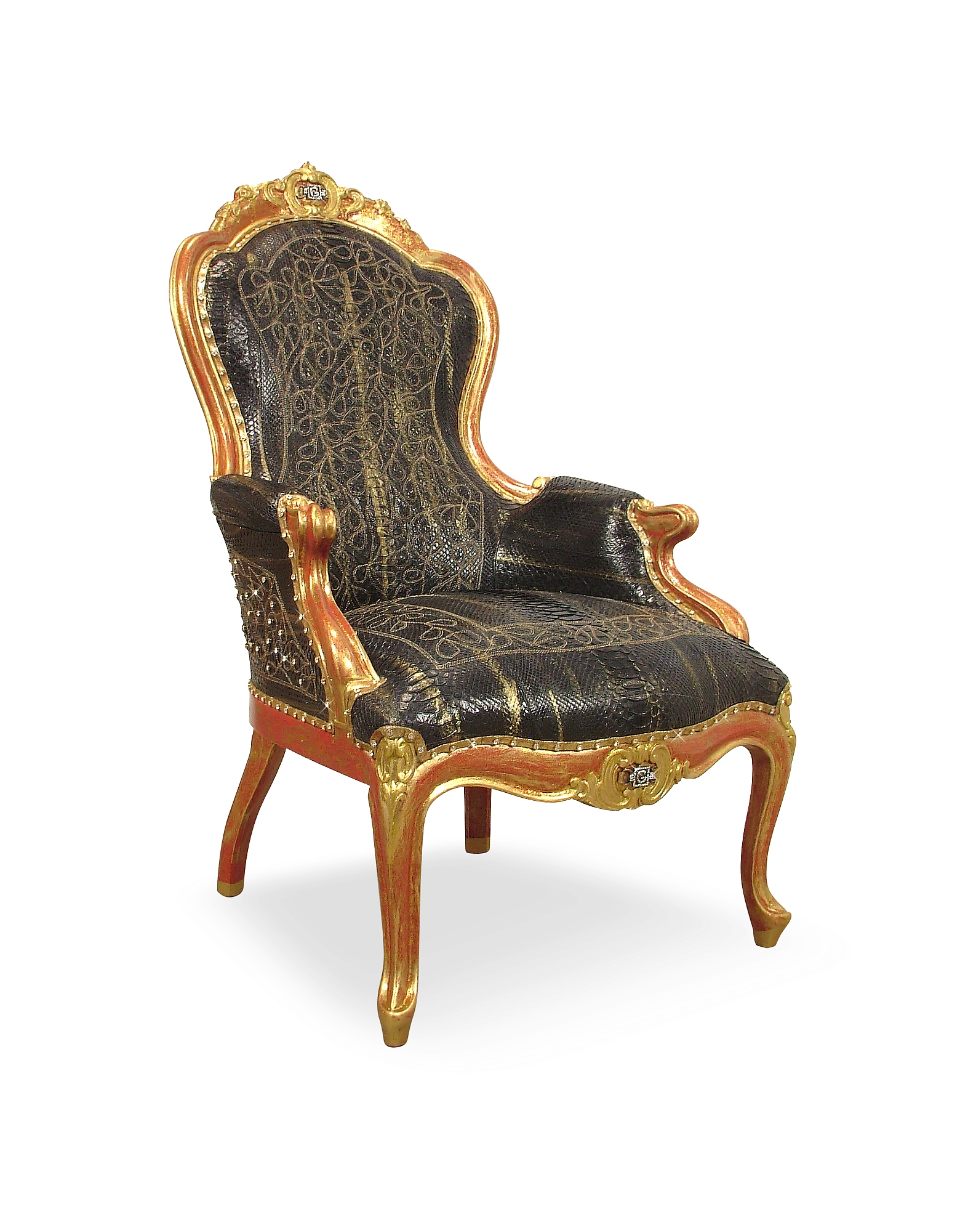 

Black Embroidered Reptile Leather Louis Philippe Armchair