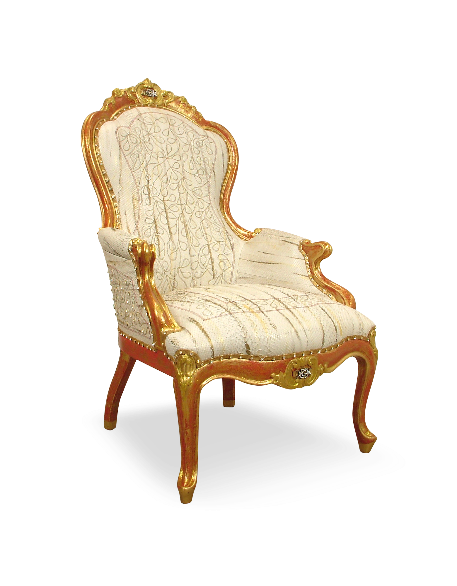 

Cream Embroided Reptile Leather Louis Philippe Armchair