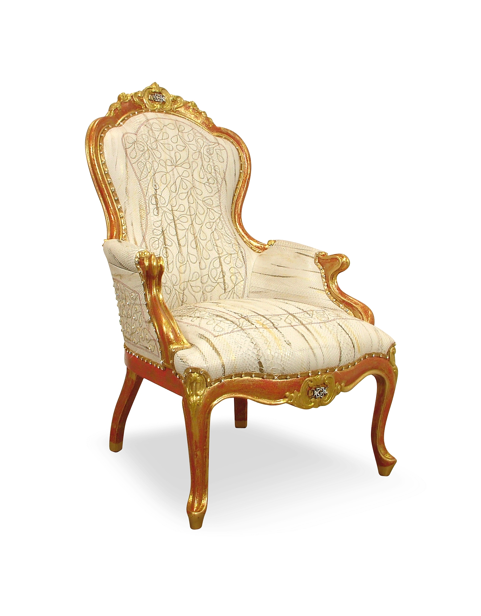 

Cream Embroided Reptile Leather Louis Philippe Armchair