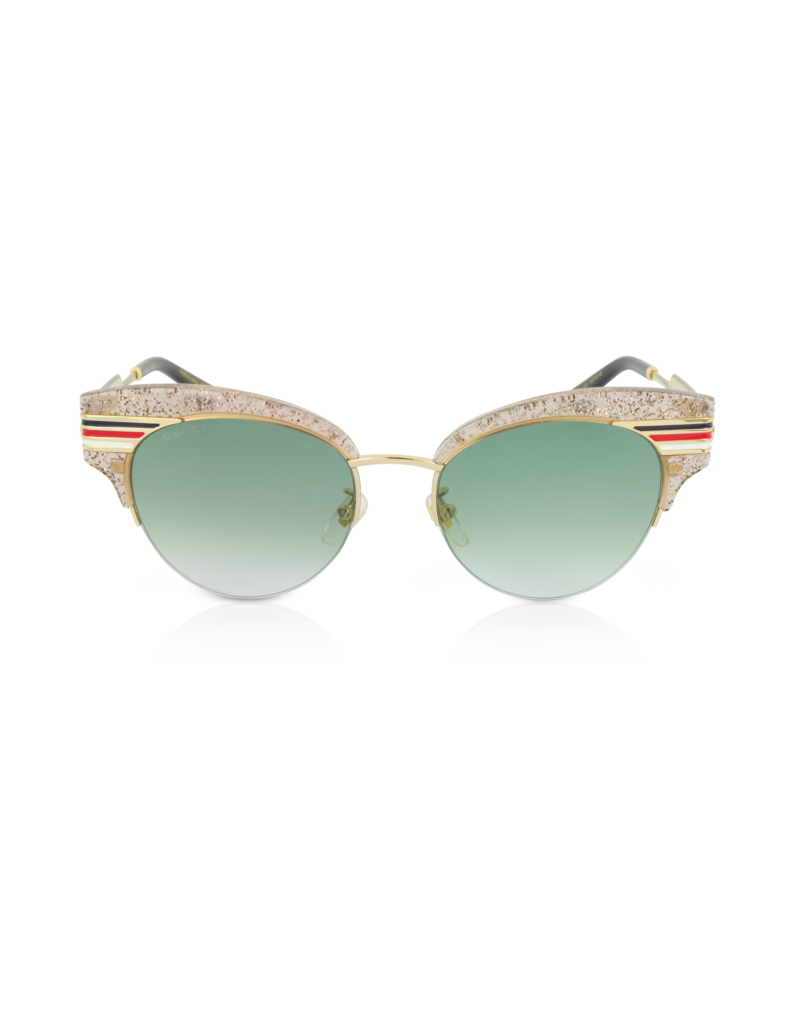 

GG0283S Cat Eye Beige Glitter Acetate Sunglasses w/Sylvie Web Temples, Gold/green