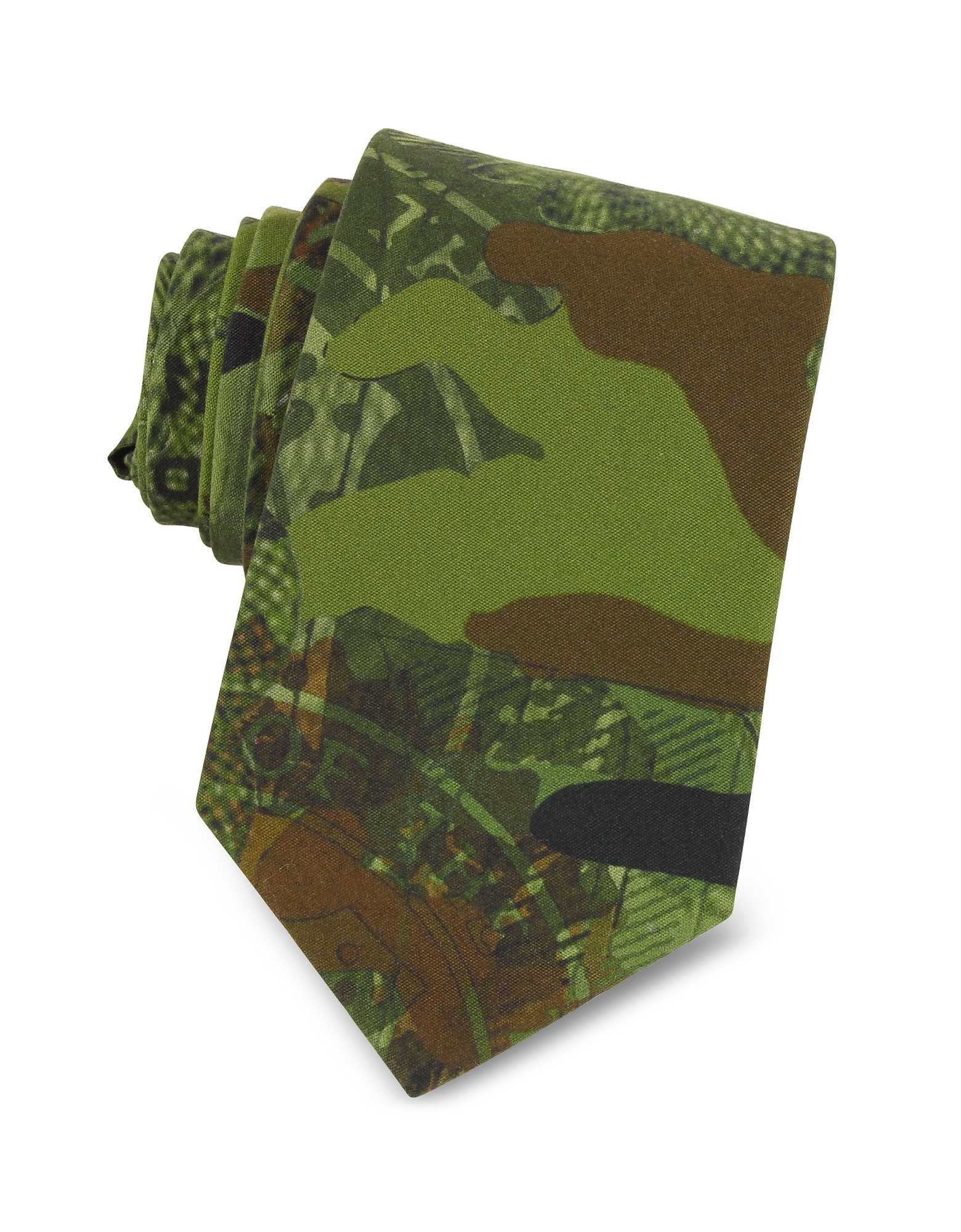 

Green Camouflage and Money Printed Cotton Narrow Tie