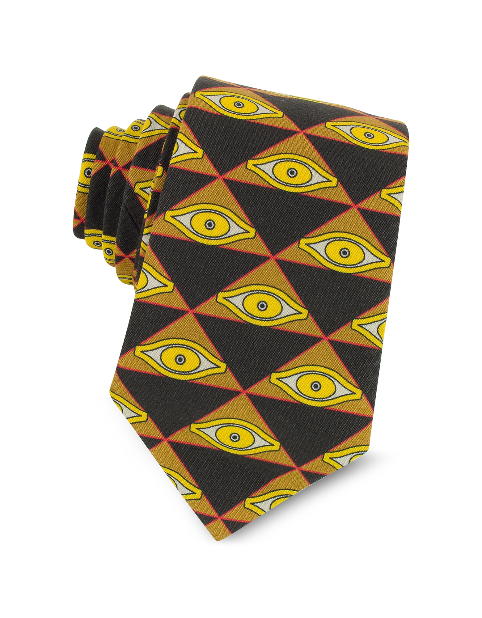 

Eyes and Triangles Printed Cotton Narrow Tie, Black