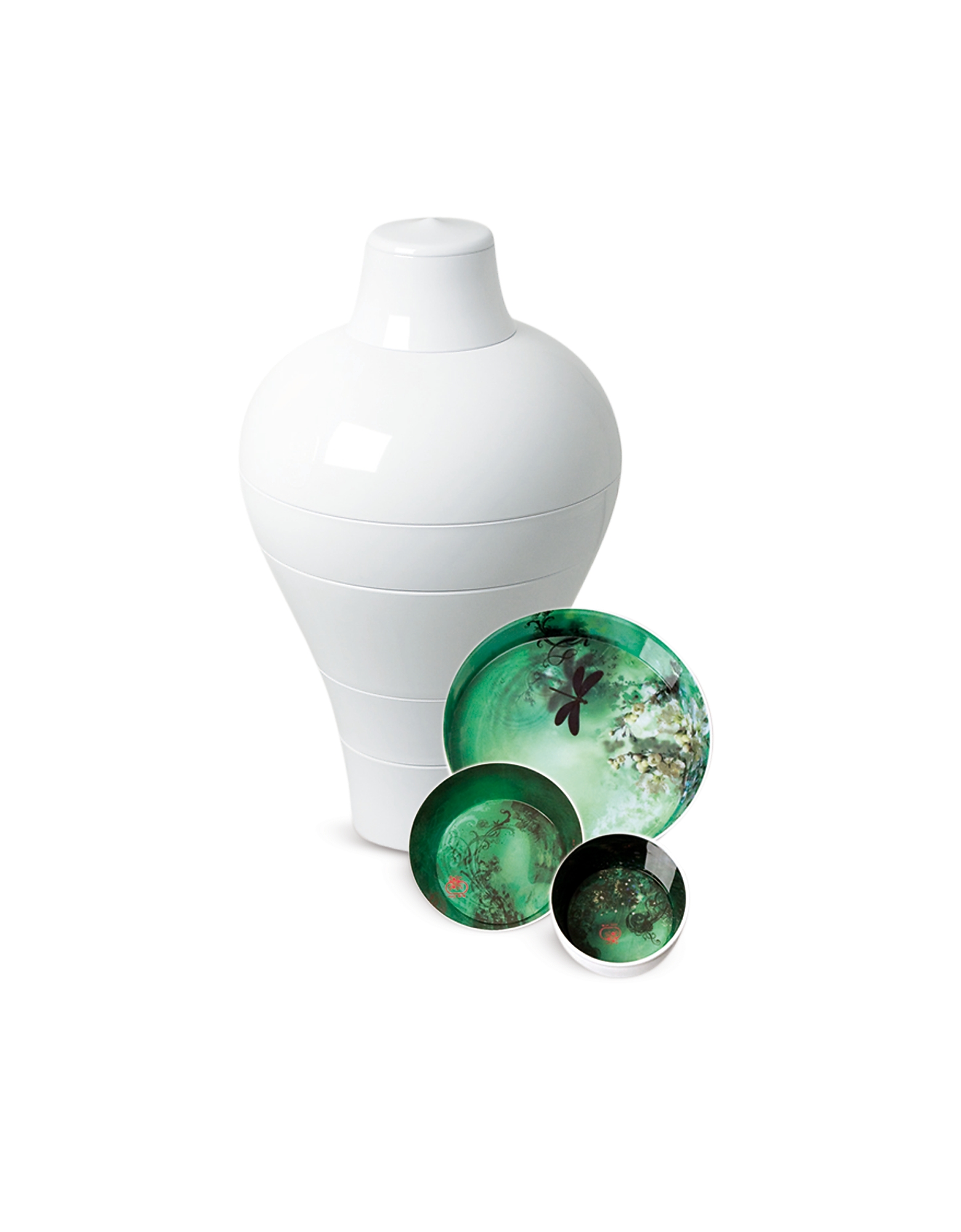 

White Ming Vase / Stackable Bowls