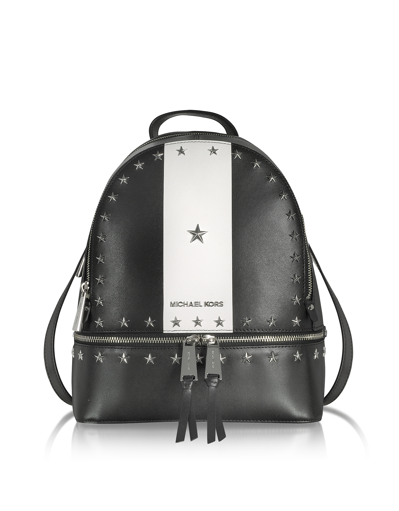 

Rhea Zip Medium Black and White Leather Backpack w/Stars