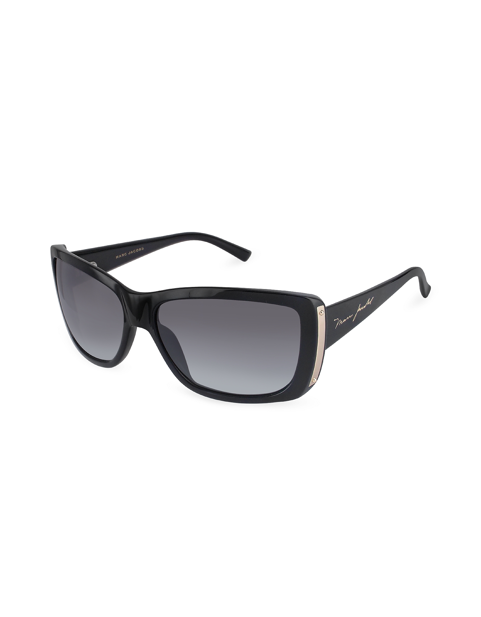 

Plastic Rectangular Signature Temple Sunglasses, Black/gradient grey