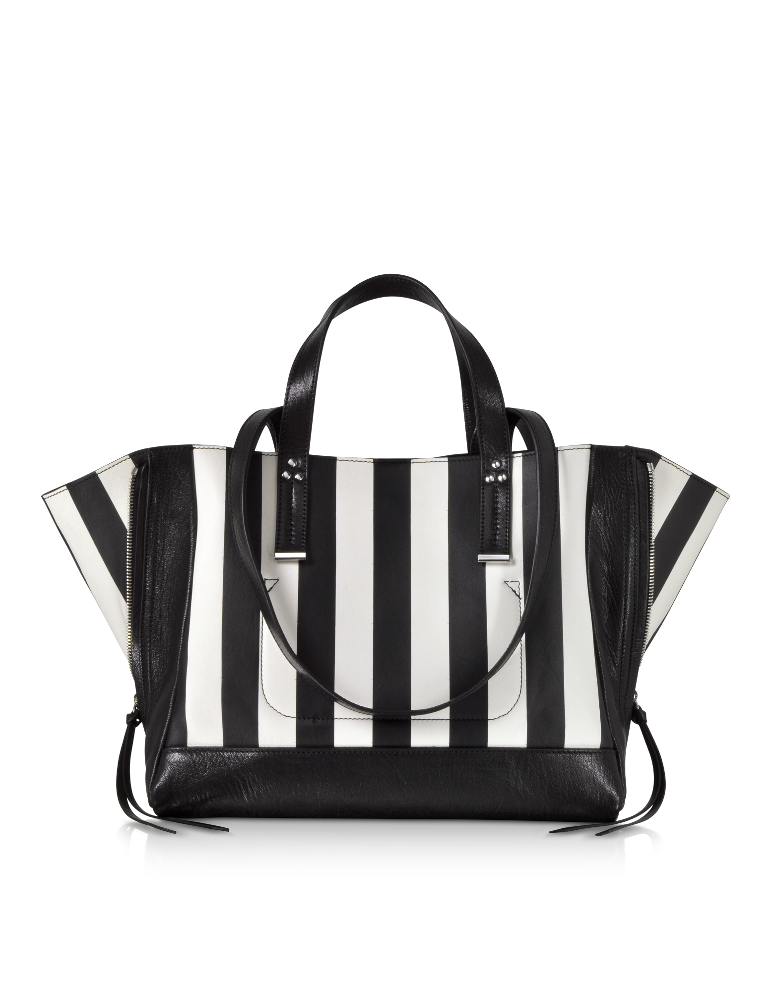 

Georges M Black and White Stripes Leather Tote Bag
