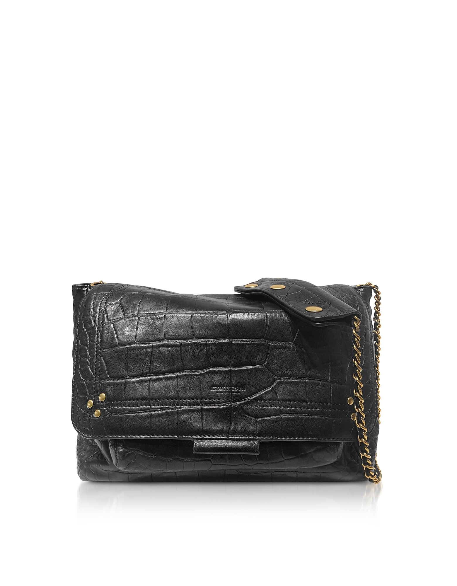 

Lulu M Croco Embossed Leather Shoulder Bag, Black