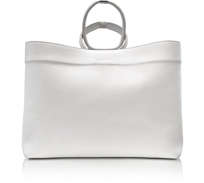 Jil Sander White Leather Twist Tote at FORZIERI