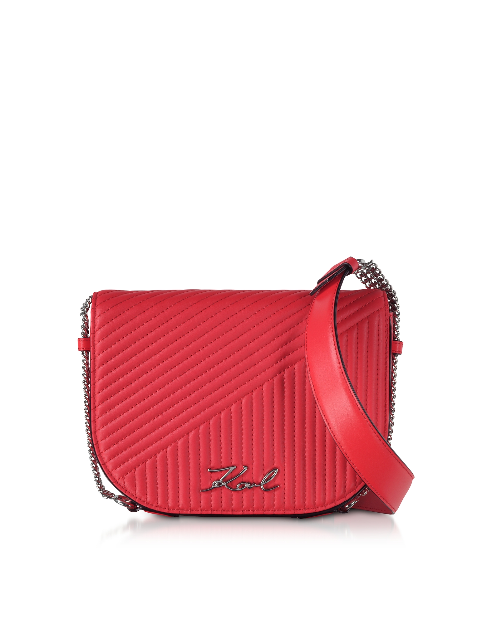 

K/Signature Fire Red Quilted Leather Shoulder Bag