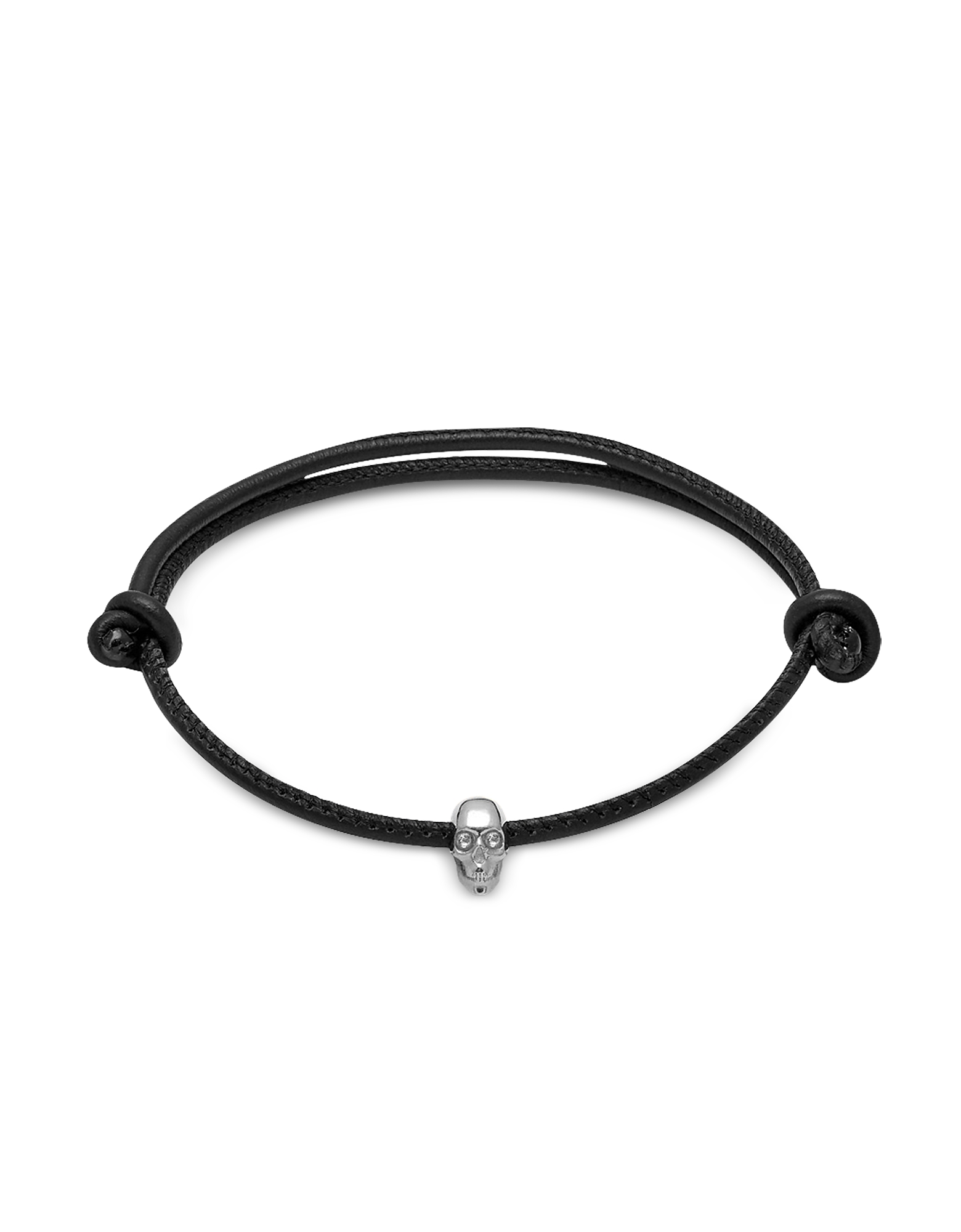 

Skull Friendship Bracelet w/White Swarovski Black Leather & Silver