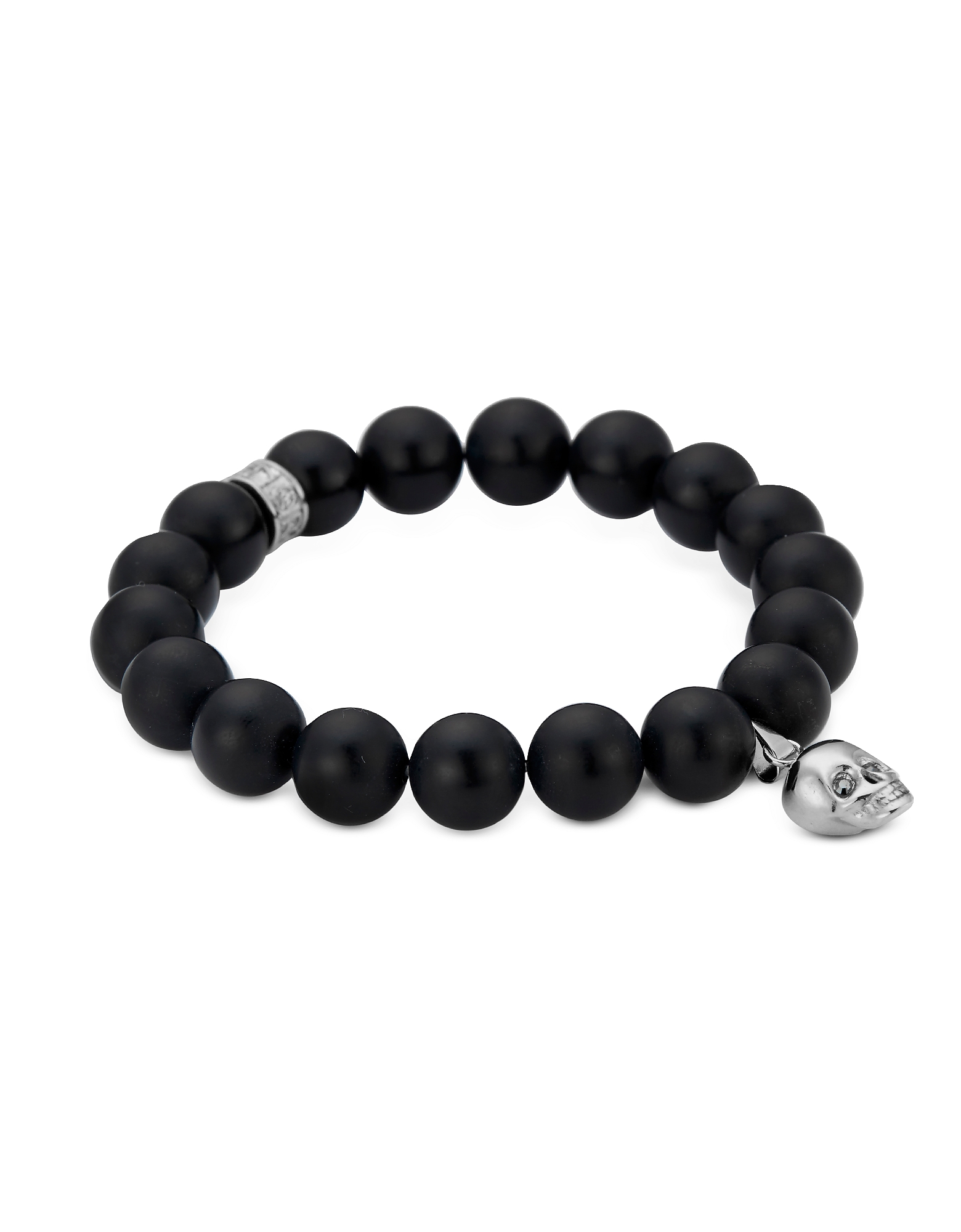 

Matte Black Onyx/Silver Skull Bracelet with Black Crystal