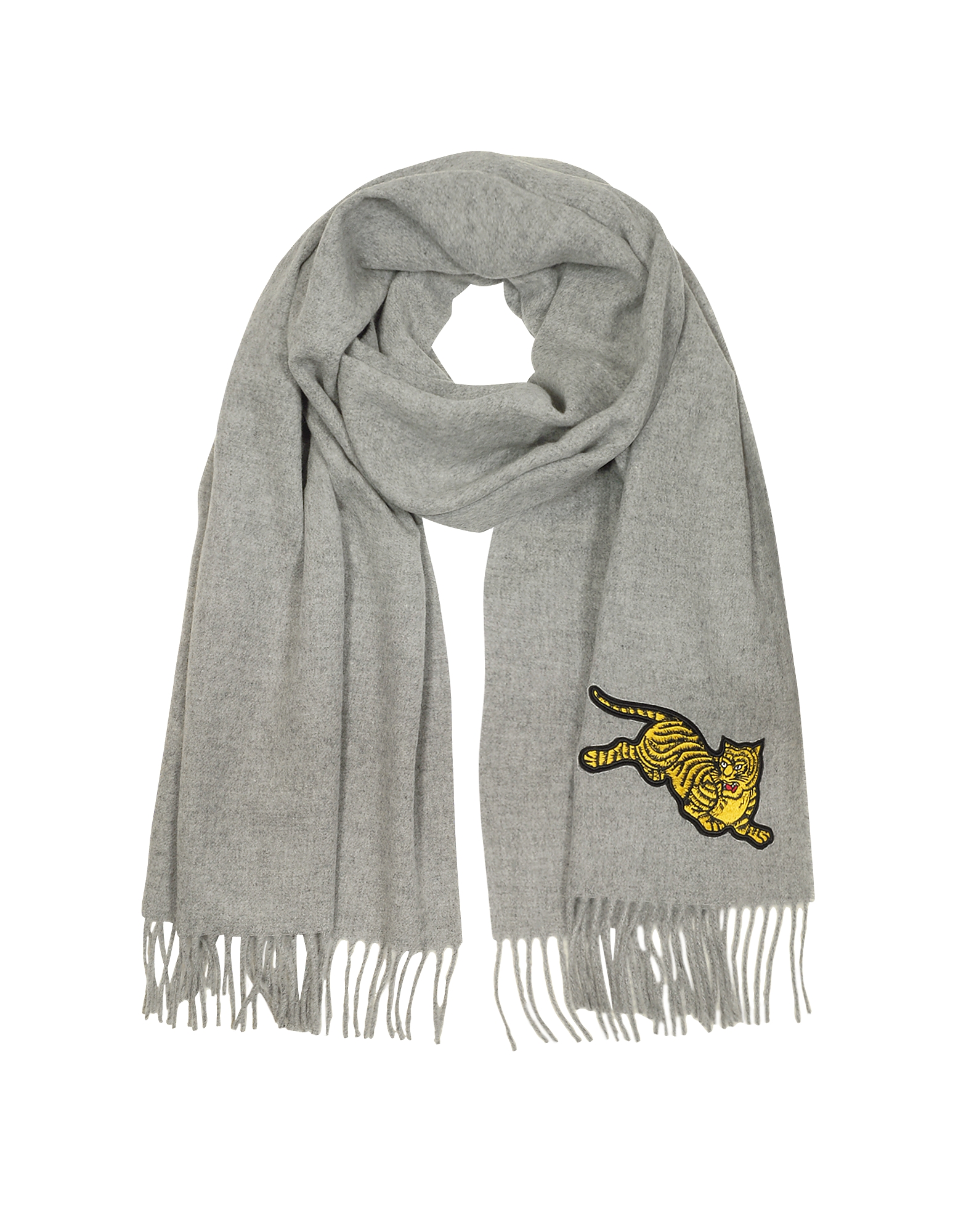 

Jumping Tiger Fringed Wool Scarf