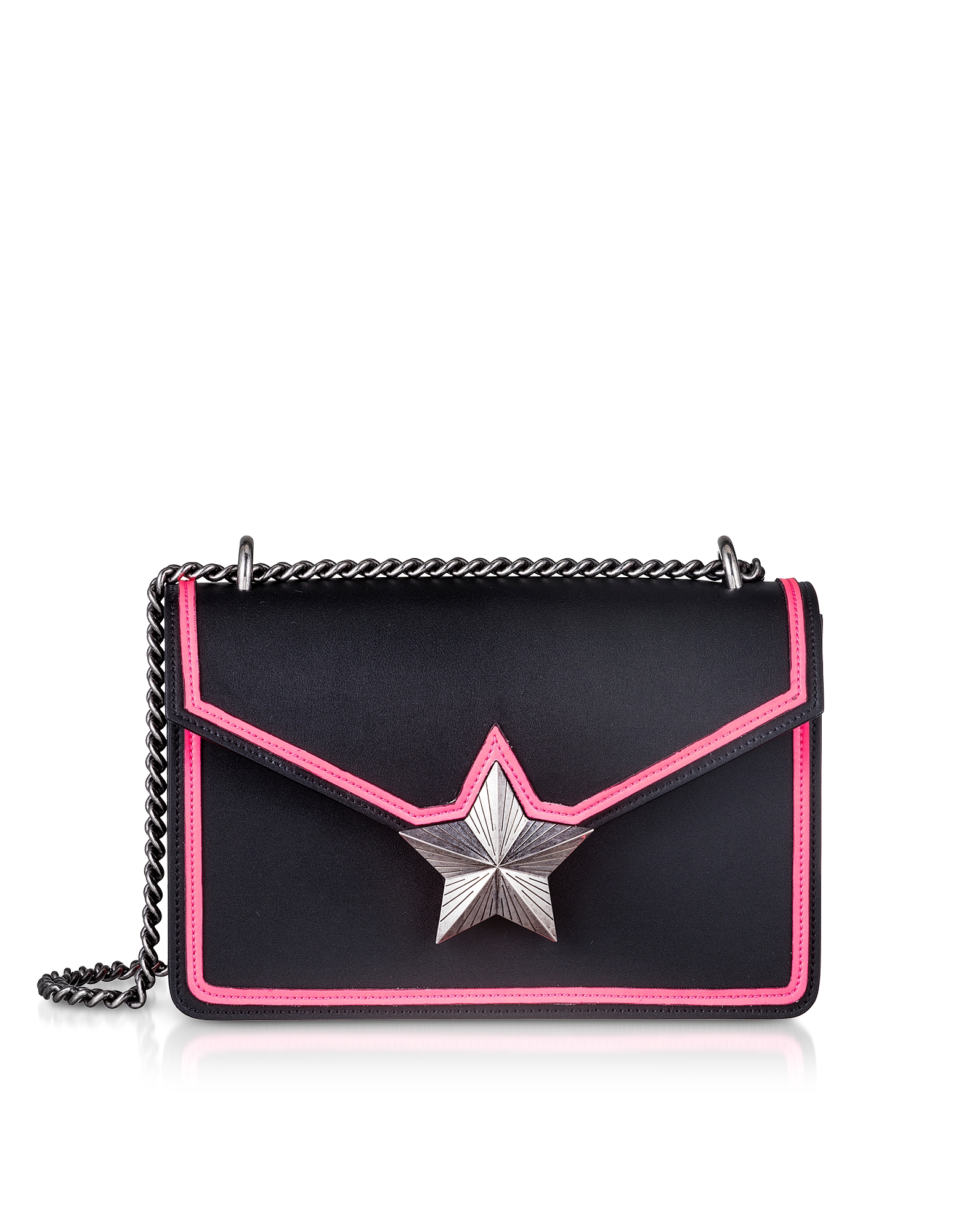 

Black & Neon Pink Leather New Vega Trim Shoulder Bag