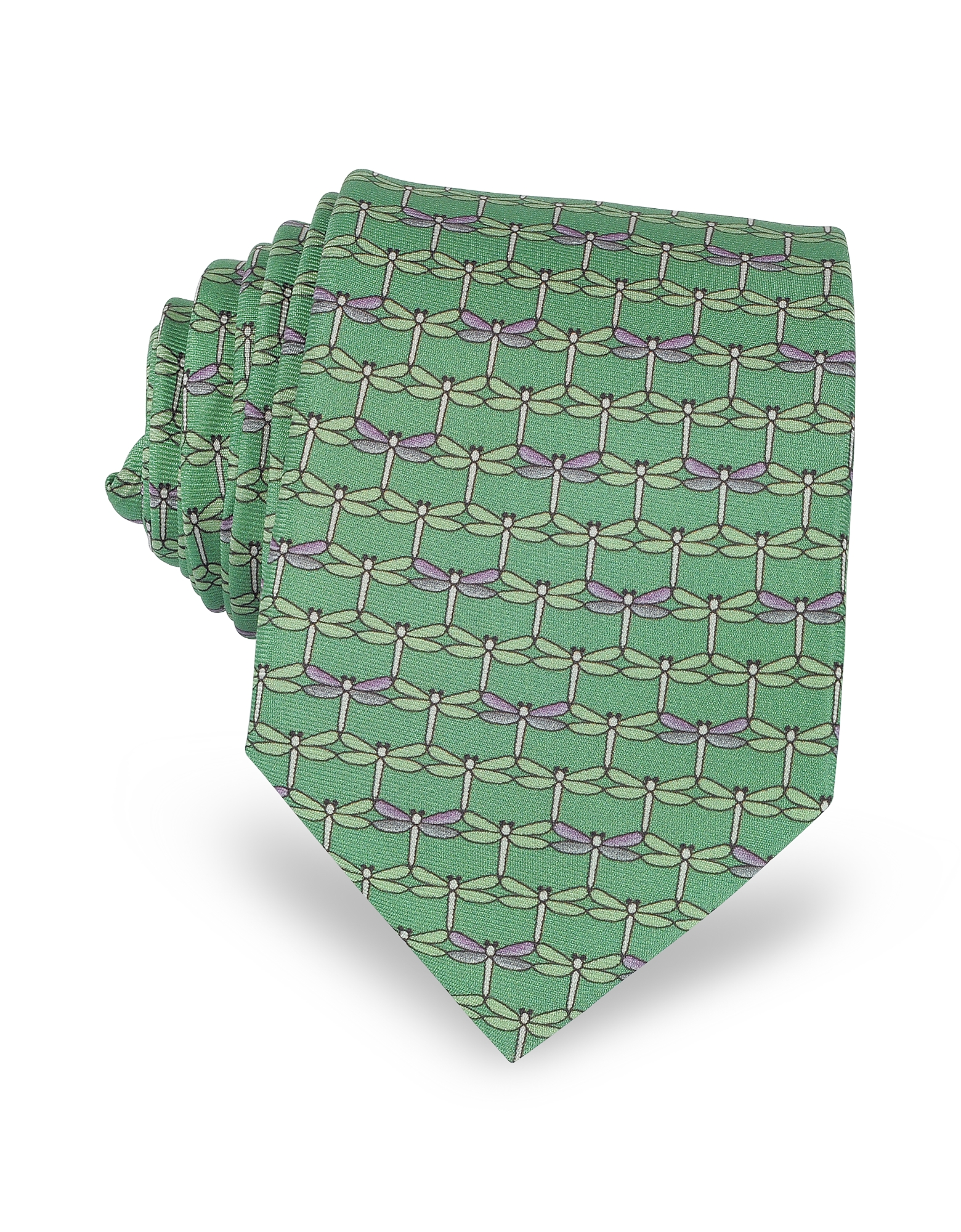 

Green Dragonflies Print Twill Silk Tie