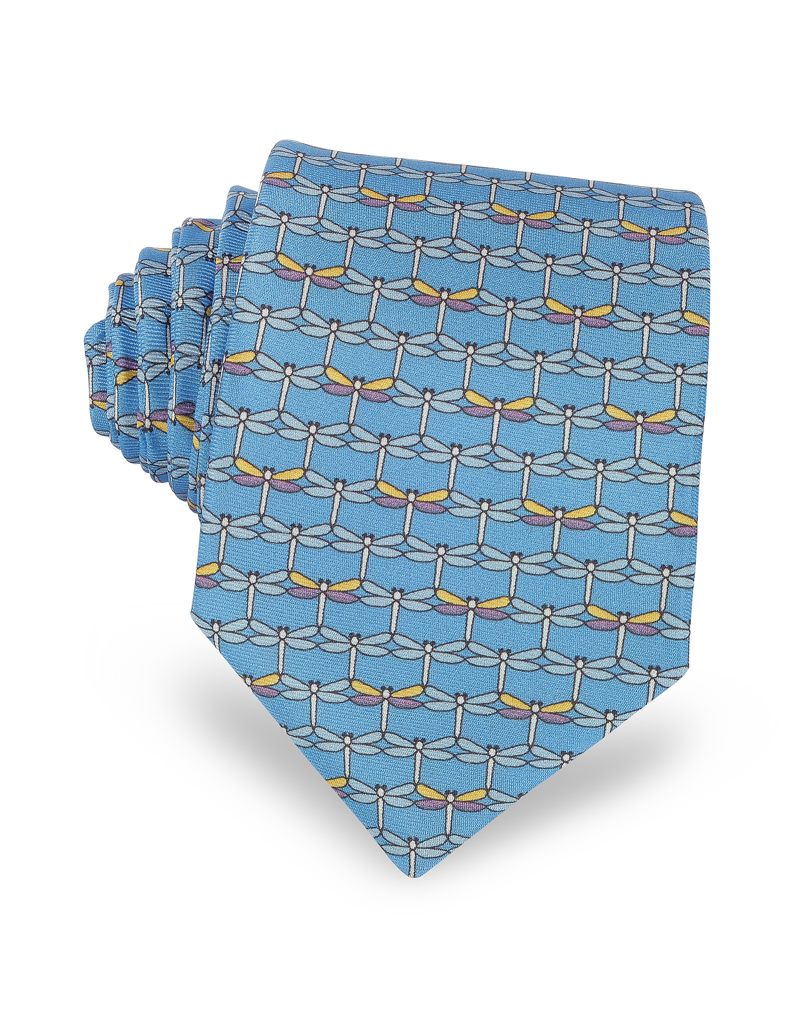 

Light Blue Dragonflies Print Twill Silk Tie