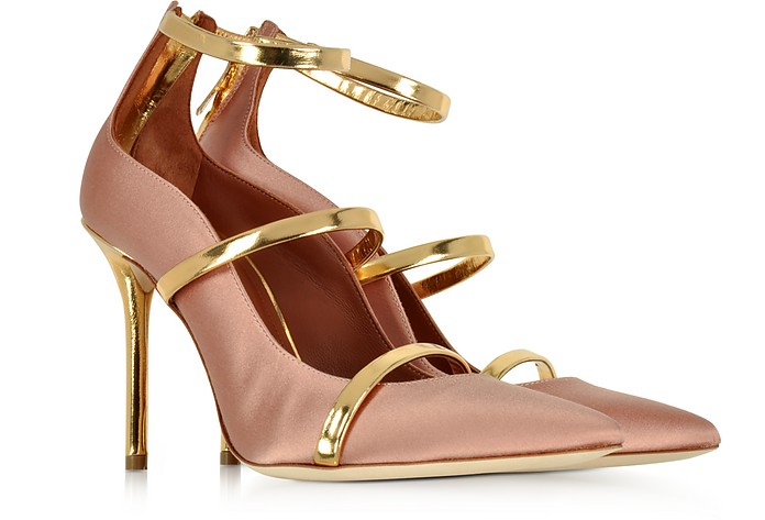 MALONE SOULIERS Robyn Blush Satin And Golden Mirror Nappa Leather Pumps ...