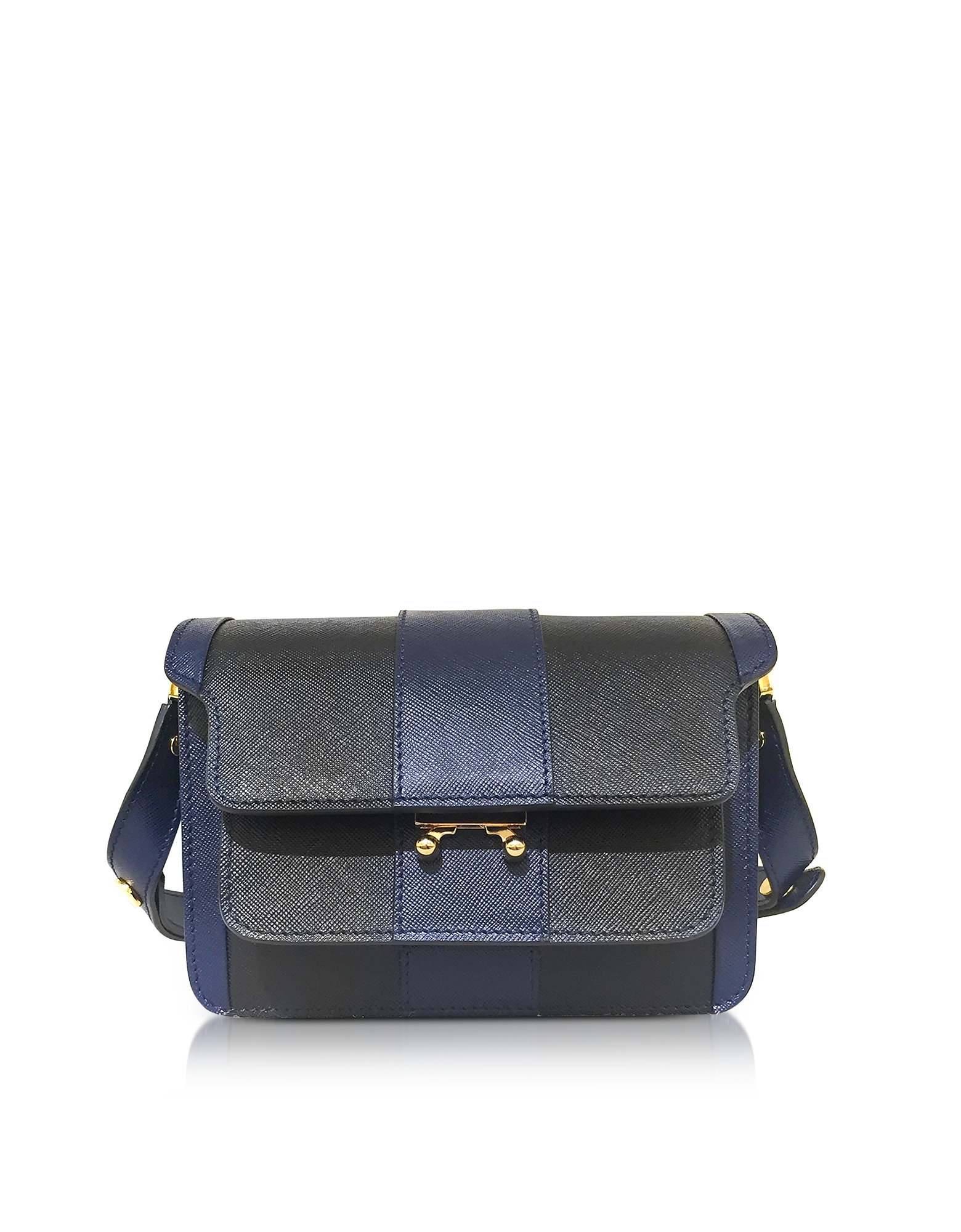 

Night Blue and Black Striped Saffiano Leather Mini Trunk Bag