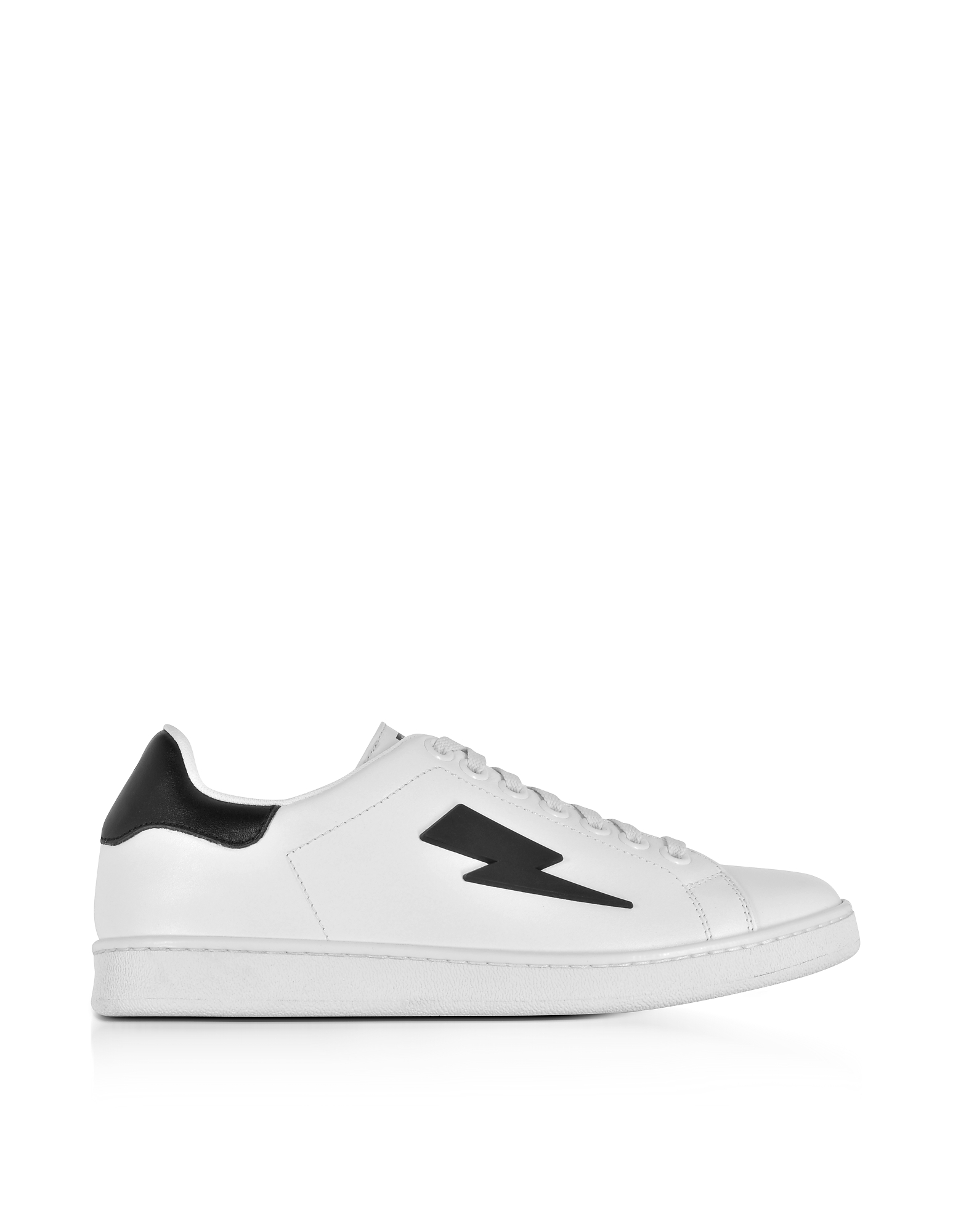 

White and Black Leather Thunderbolt Tennis Sneakers