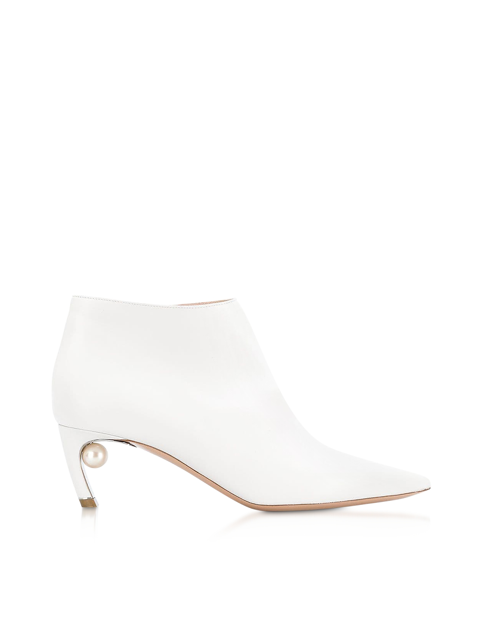 

White Nappa Leather 55mm Mira Pearl Low Bootie