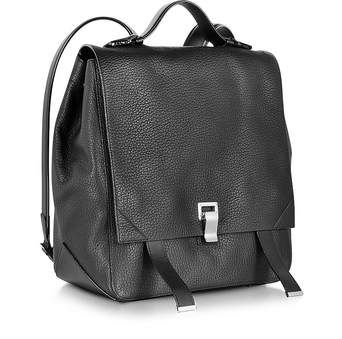 Proenza Schouler PS Courier Black Pebbled Leather Backpack at FORZIERI