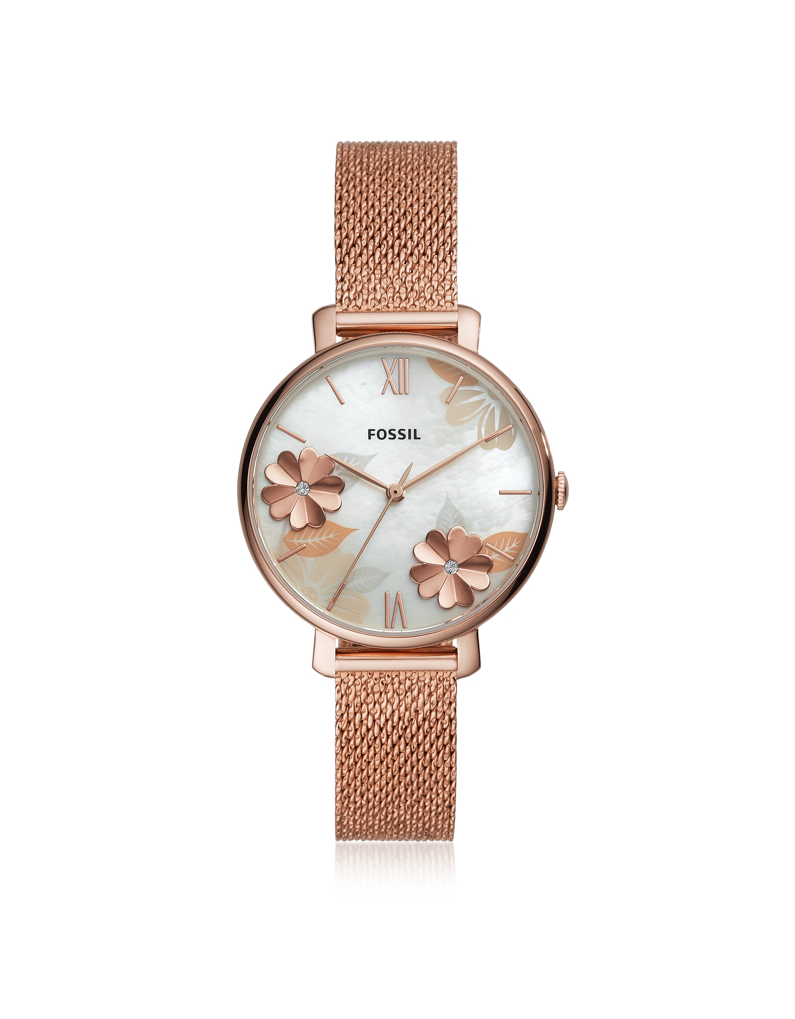 

Jacqueline Three Hand Floral Rose Tone Mesh Watch, Rose gold