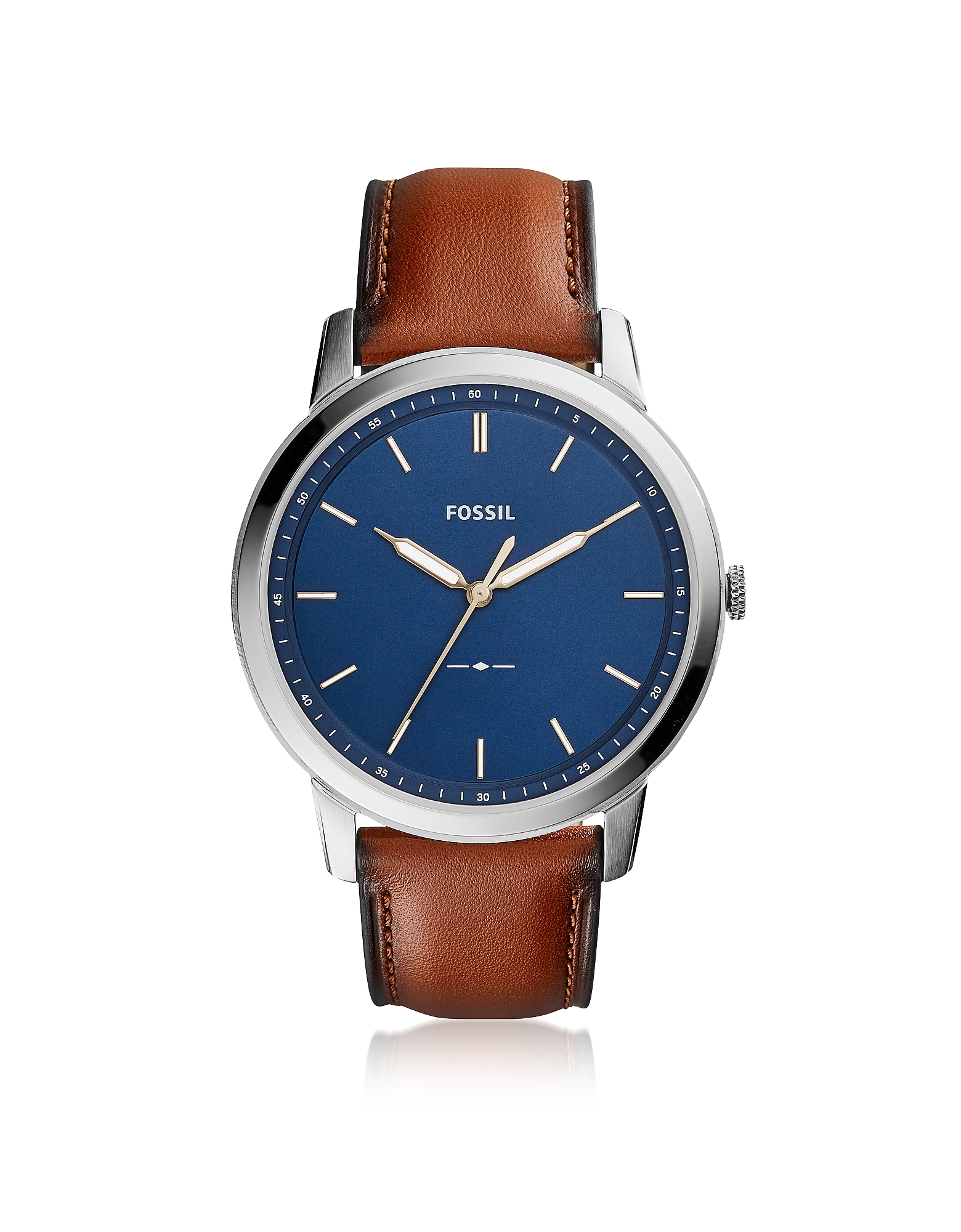 

The Minimalist Slim Three-Hand Light Brown Leather and Blue Dial Men's Watch, Silver