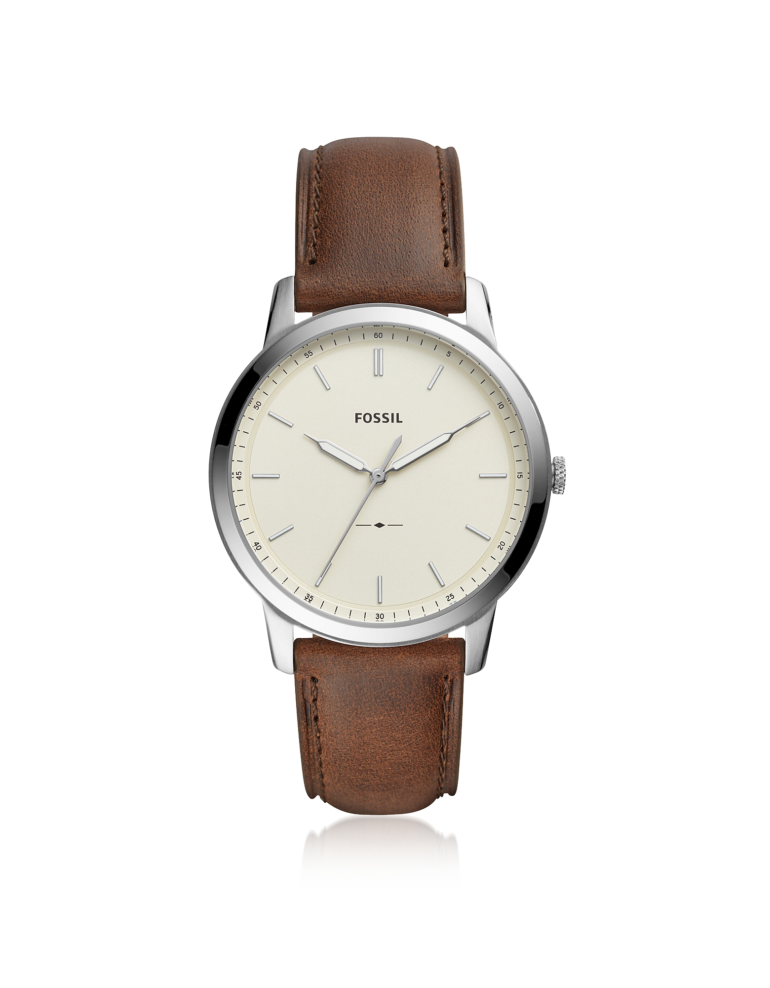 

The Minimalist Three-Hand Brown Leather and Cream Dial Men's Watch, Silver