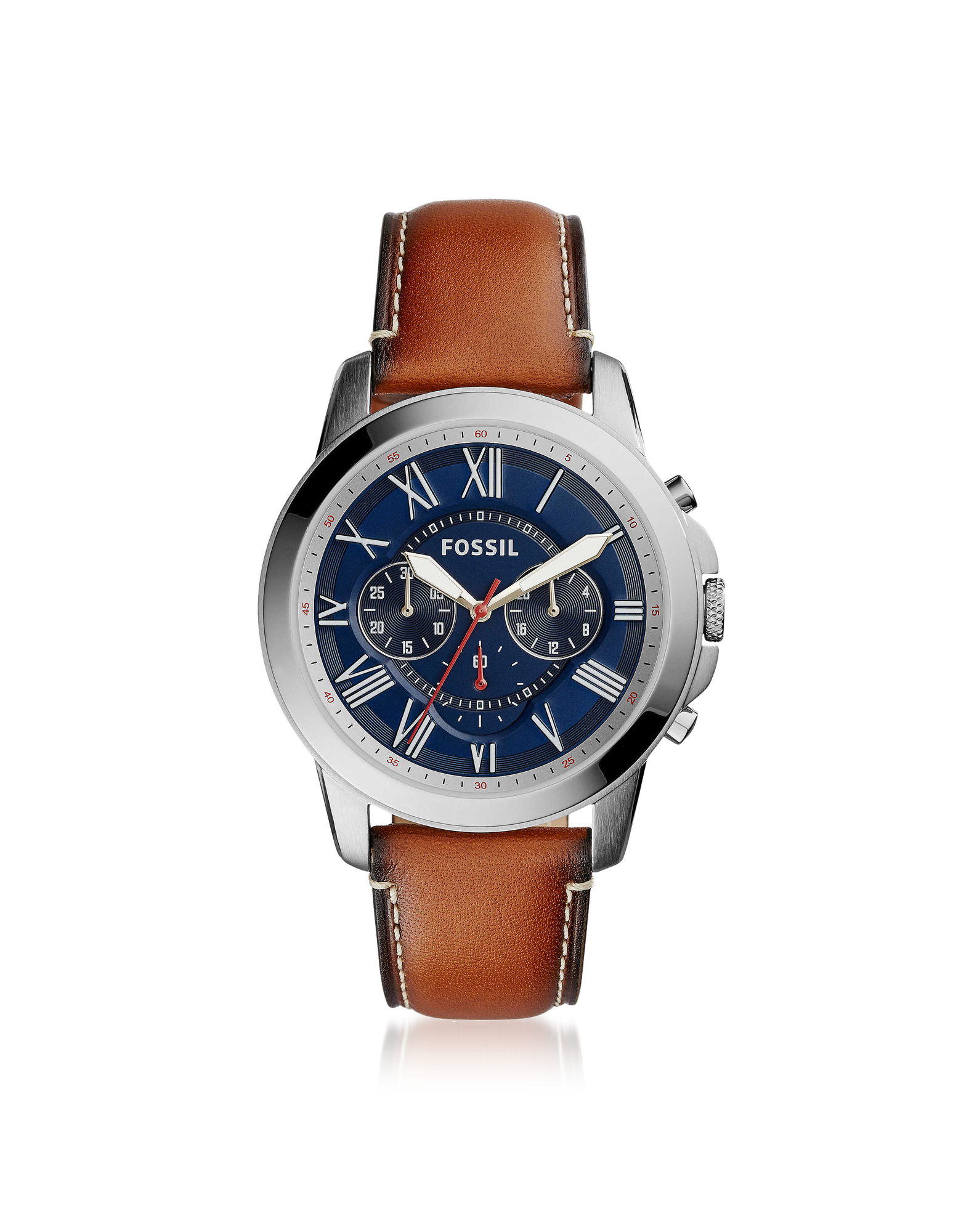 

Grant Chronograph Brown Leather Watch, Silver
