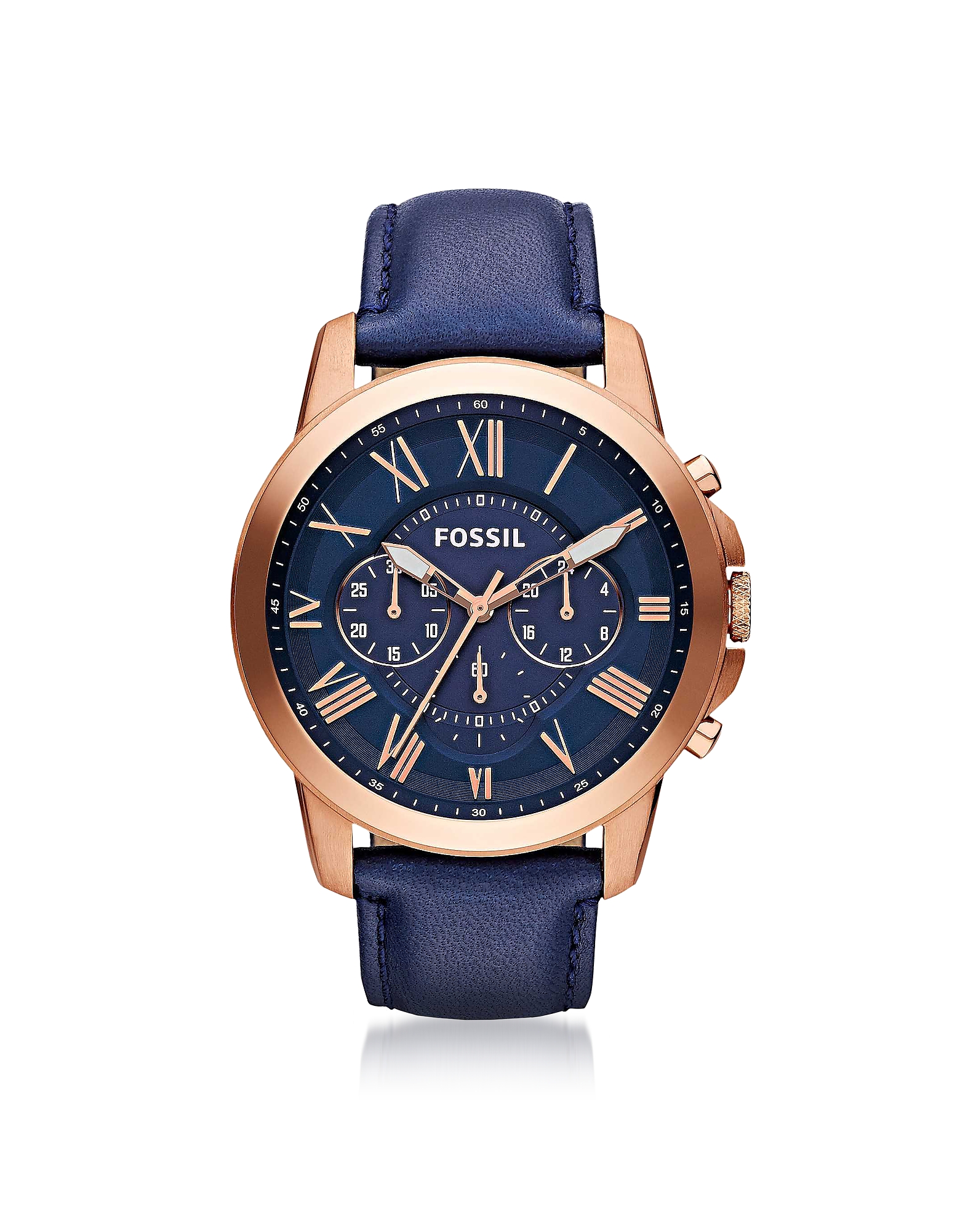

Grant Chronograph Rose Gold Tone Navy Leather Watch