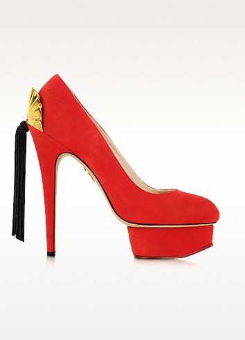 Charlotte Olympia Fantastic Dolly Chinese Red Fan Tassel Suede Platform ...