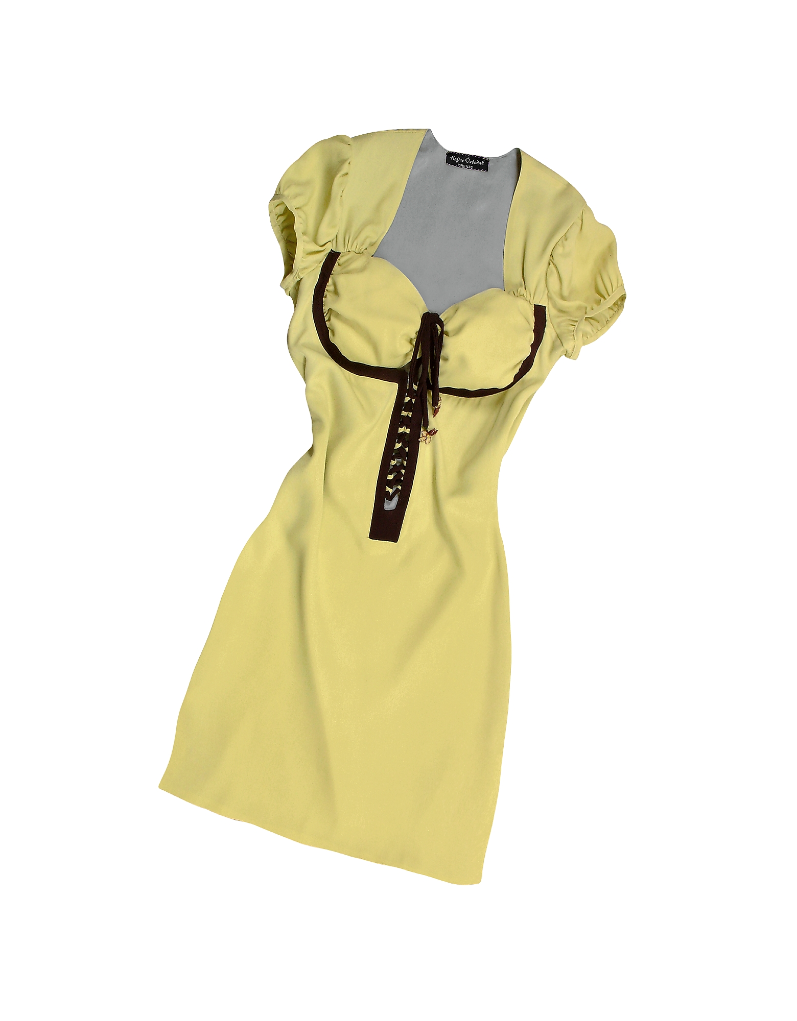 

Pistachio & Brown Trim Silk Short Sleeve Tunic, Yellow