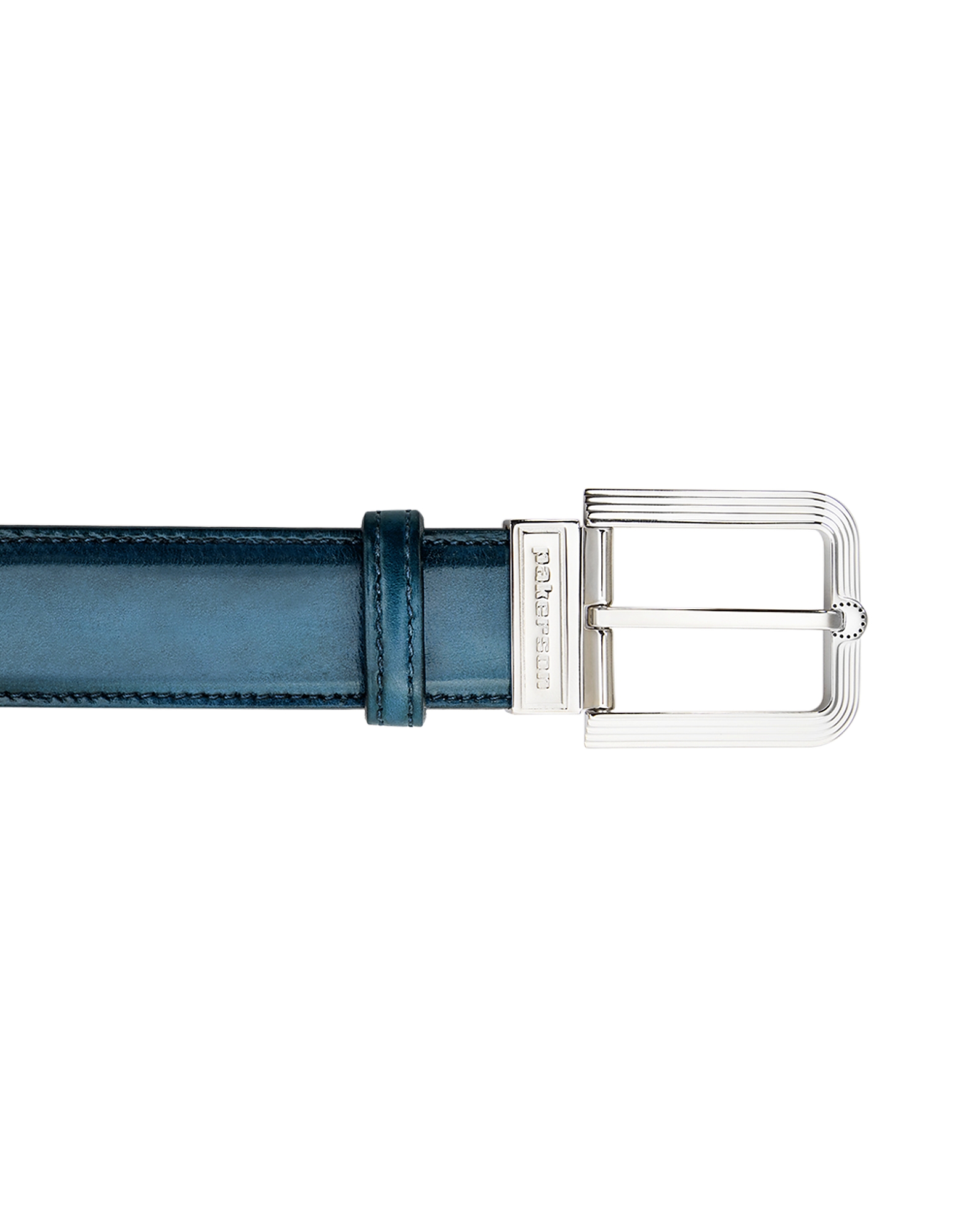 

Fiesole Blue Island Italian Leather Belt w/ Silver Buckle, Blue / green