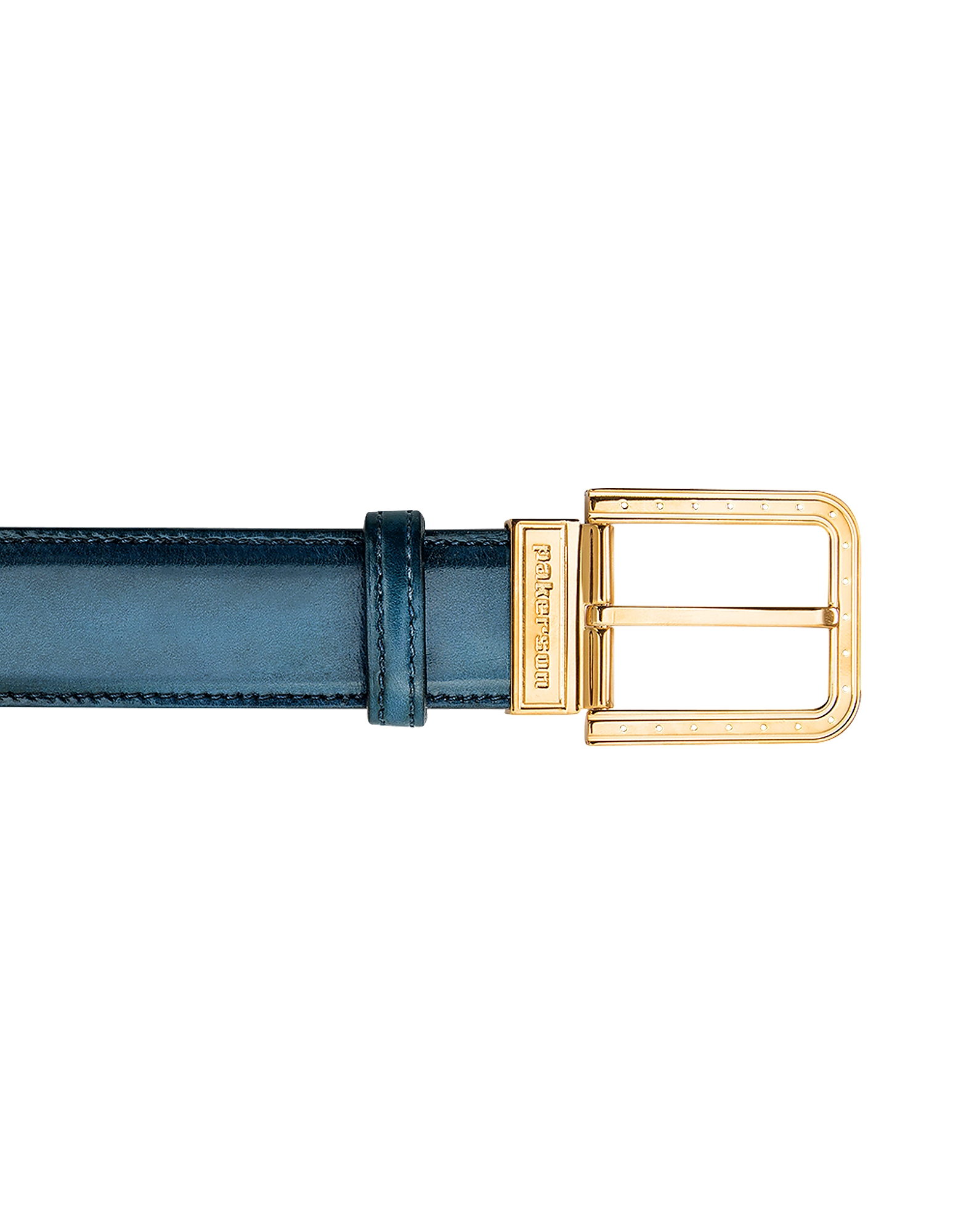 

Ripa Blue Island Italian Leather Belt w/ Gold Buckle, Blue / green