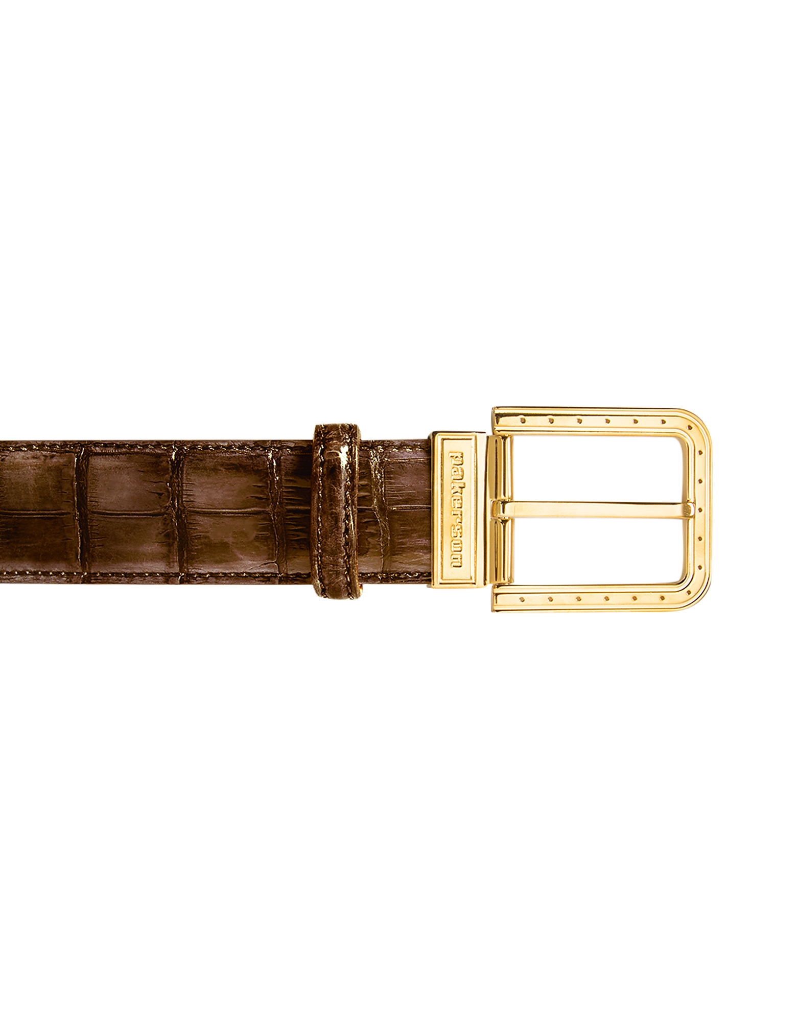 

Ripa Timber Alligator Leather Belt w/ Gold Buckle, Brown