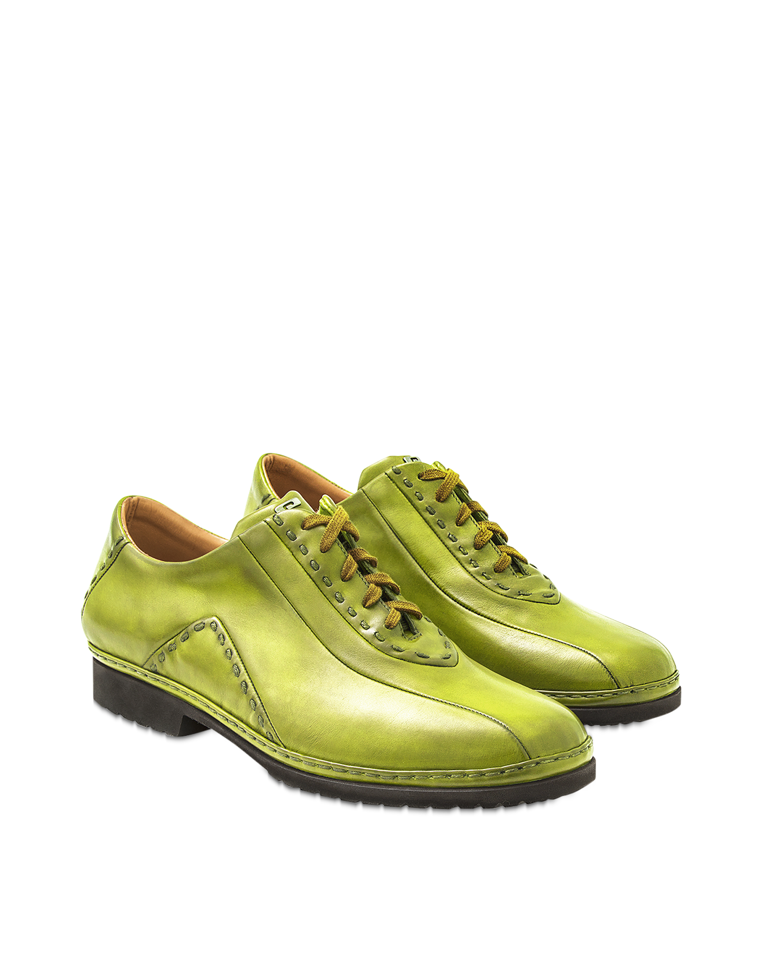 

Итальянские Туфли Фисташкового Цвета из Телячьей Кожи на Шнуровке, Зеленый