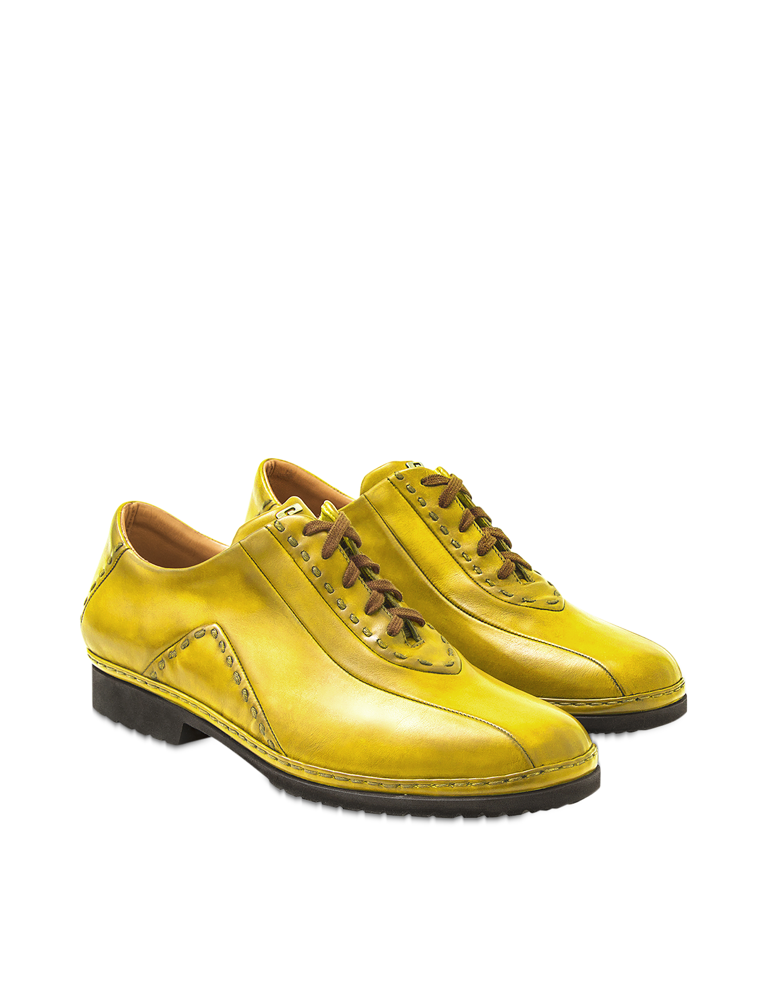 

Итальянские Коричневато-желтые Туфли из Телячьей Кожи на Шнуровке, Желтый