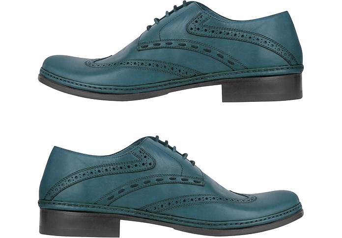 Pakerson Petrol Blue Handmade Italian Leather Wingtip Oxford Shoes 5 US ...