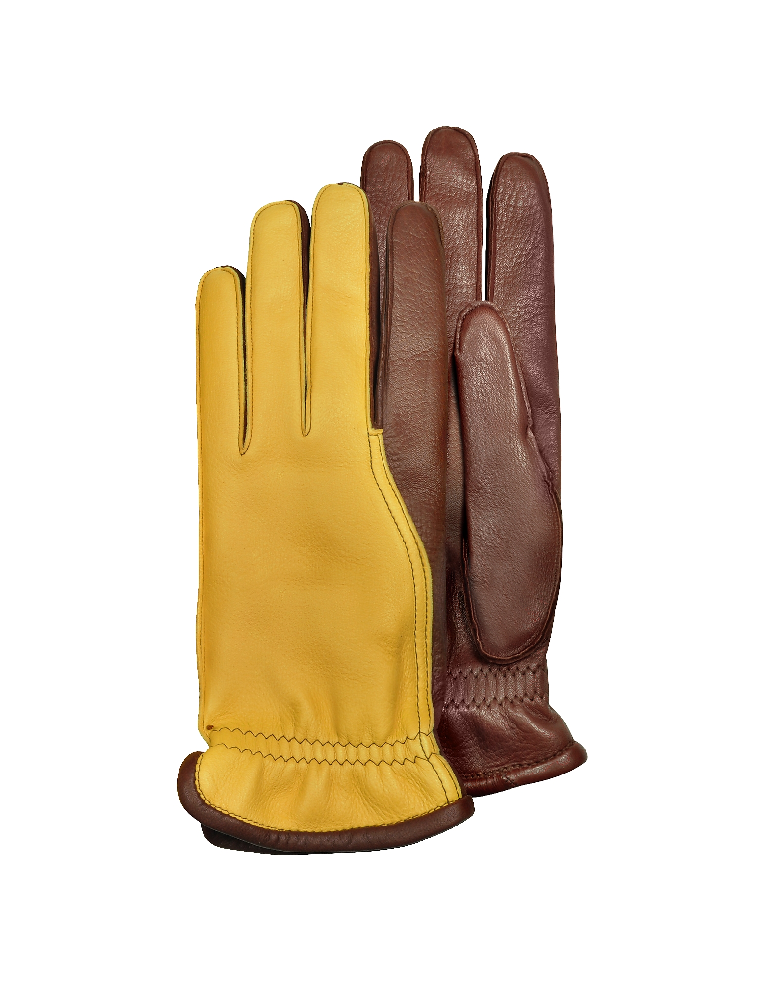 

Men's Two-Tone Deerskin Leather Gloves w/ Cashmere Lining, Brown