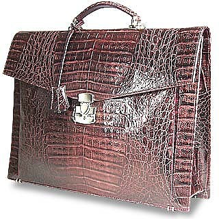 Fontanelli Brown Croc-Embossed Leather Briefcase at FORZIERI