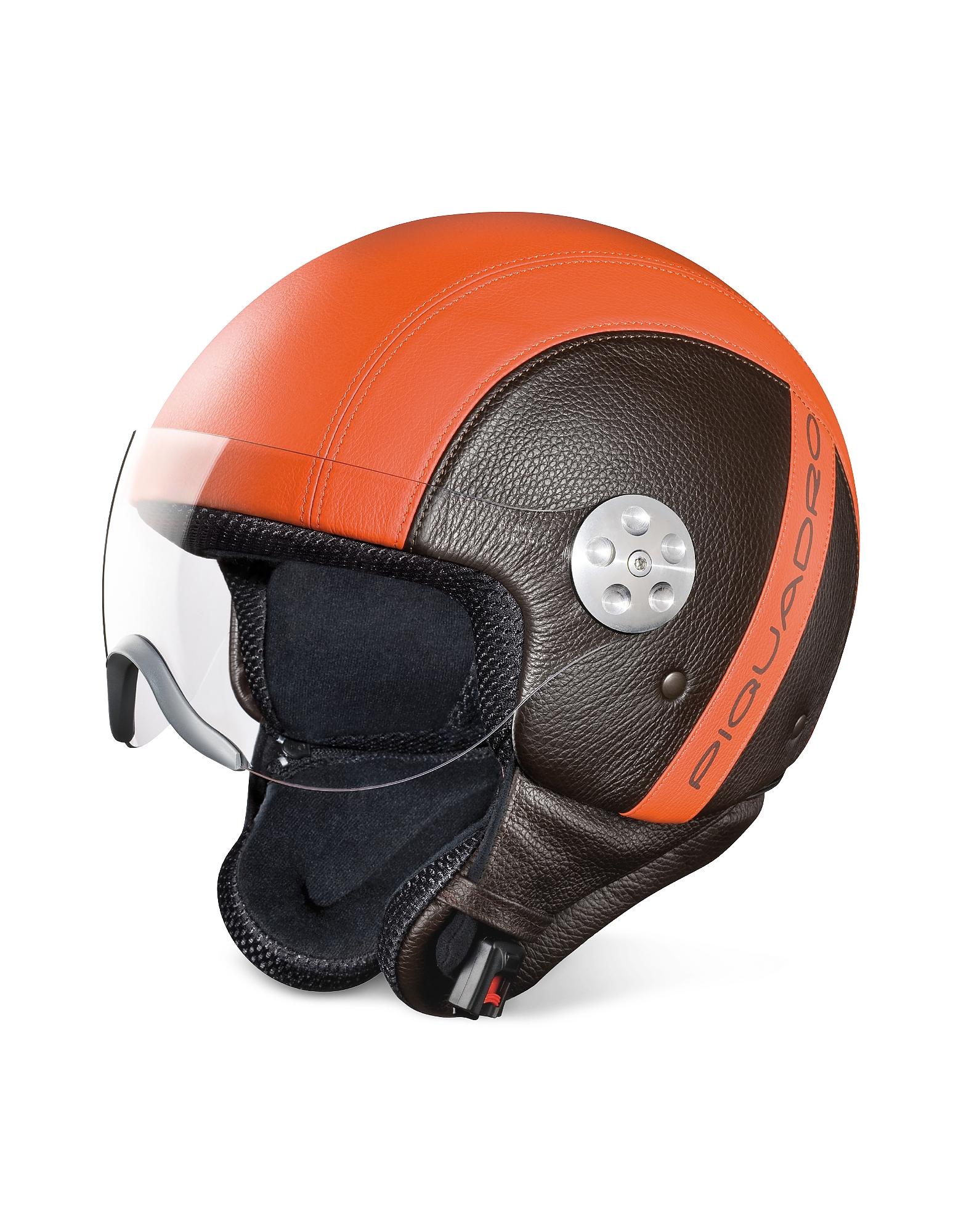 

Open Face Two-tone Leather Helmet w/Visor