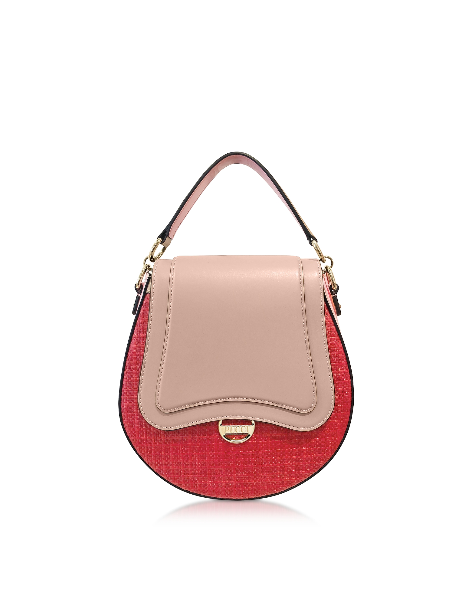

Leather and Natural Fiber Top Handle Bag w/Shoulder Strap, Red